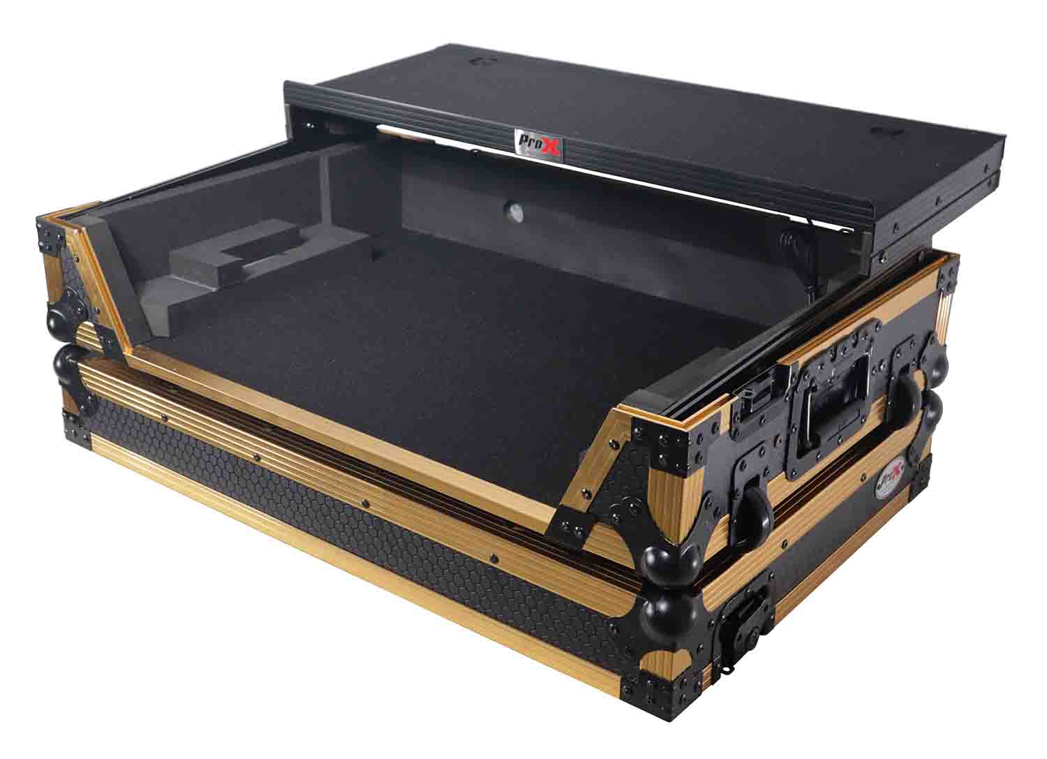 PROX XS-DDJREV7 WLT FGLD ATA Style Flight Case for Pioneer DDJ-REV7 DJ Controller with Laptop Shelf Wheels and 1U Rack Space - Hollywood DJ
