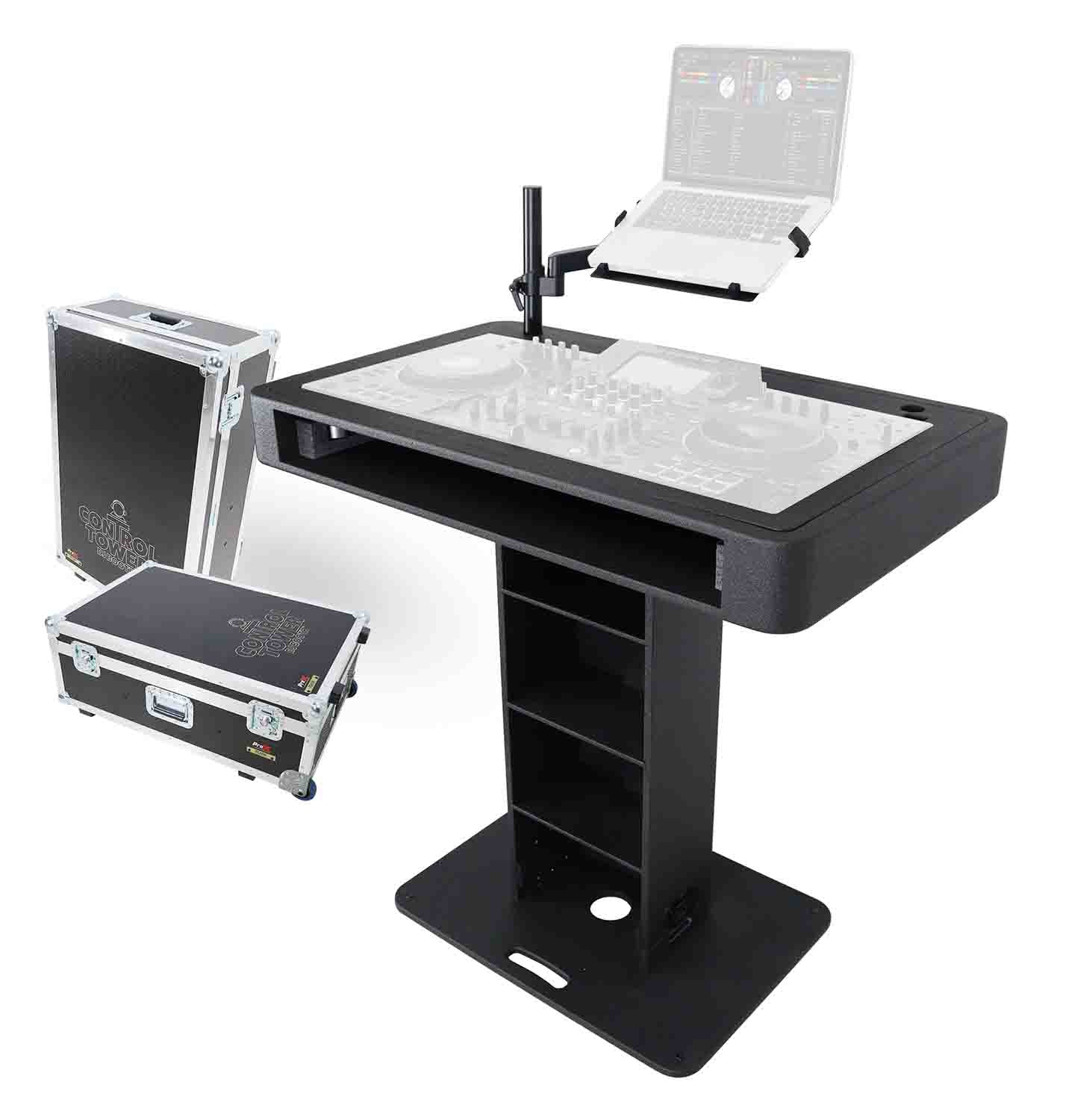 ProX XZF-DJCT BL CASE Control Tower DJ Stand with Laptop Arm, Travel Cases for Pioneer XDJ-XZ, DDJ-1000 SRT, RANE ONE, and SX3 - Black Finish - Hollywood DJ
