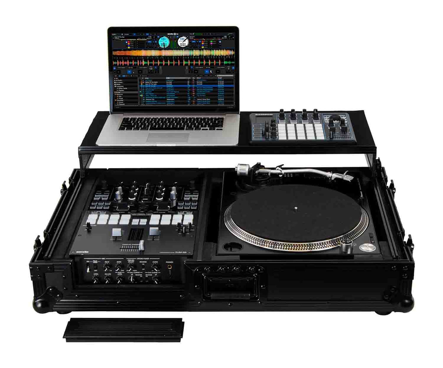 Odyssey FZGS1BM10WBL Black 10″ Format DJ Mixer and Turntable Coffin Flight Case with Glide Platform - Hollywood DJ