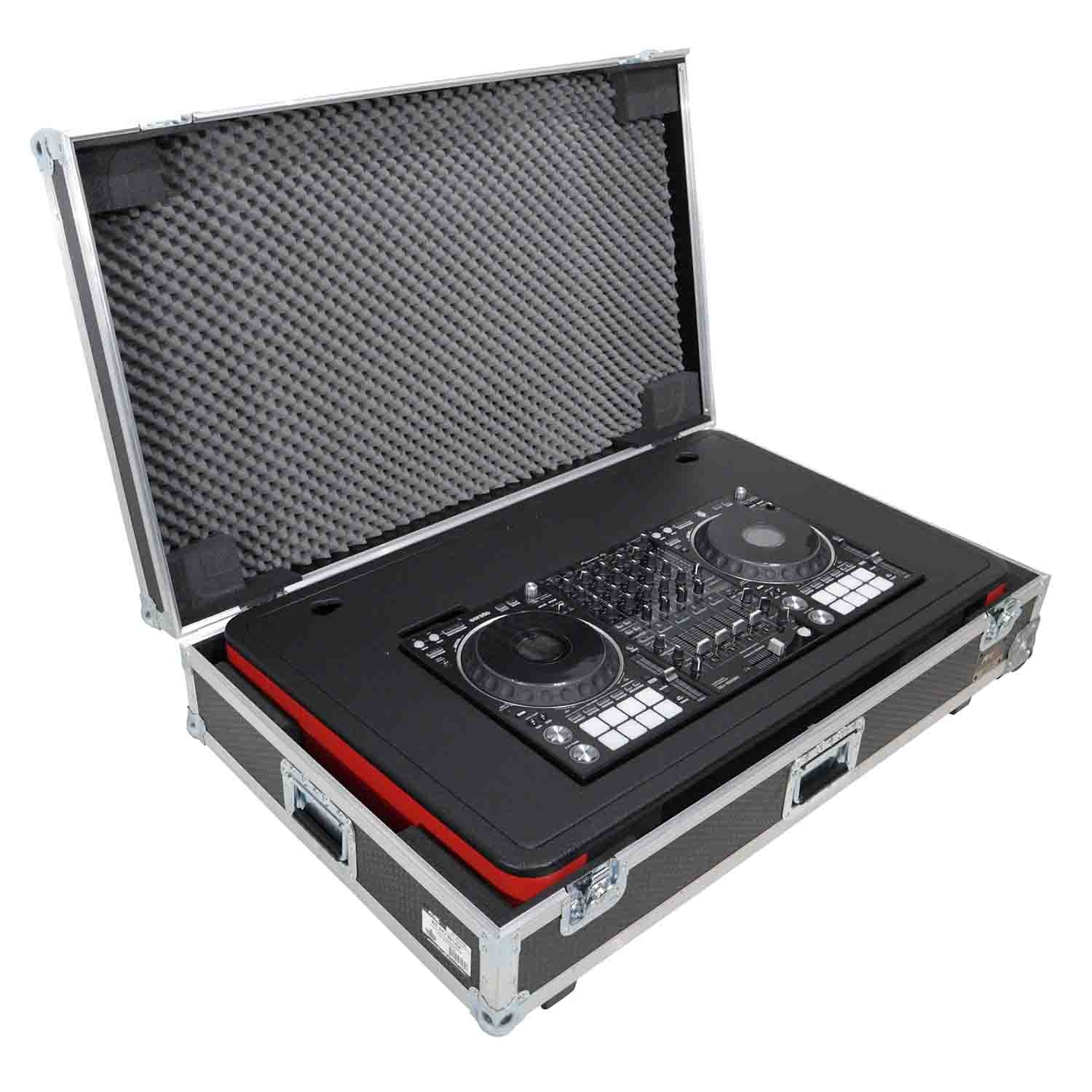 ProX XZF-DJCT RB CASE Control Tower DJ Booth with Laptop Arm and Road Cases for Pioneer XDJ-XZ, DDJ-1000 SRT, RANE ONE, and SX3 - Red Black Finish - Hollywood DJ