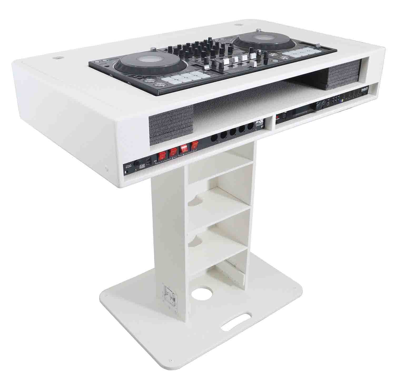 ProX Rev7 Control Tower Podium with 2x1U Rack Case DJ Package - White - Hollywood DJ