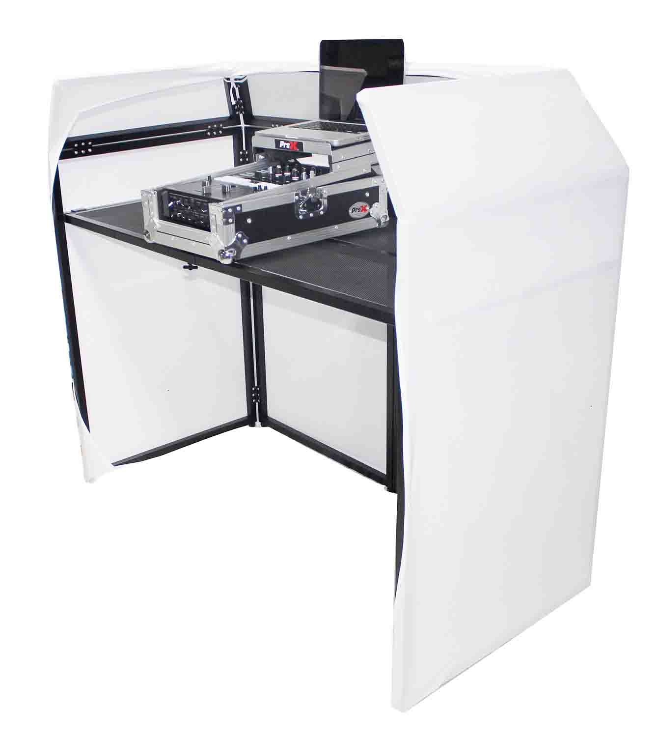 ProX XF-MESA-MK2 DJ Facade Table Station with White & Black Scrims and Padded Carry Bag - Hollywood DJ
