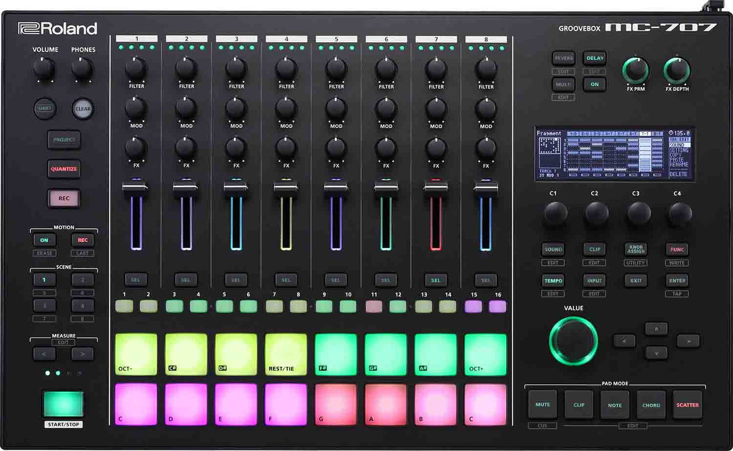 B-Stock: Roland MC-707, 8-Track Groovebox Zen Core Music Production Workstation - Hollywood DJ