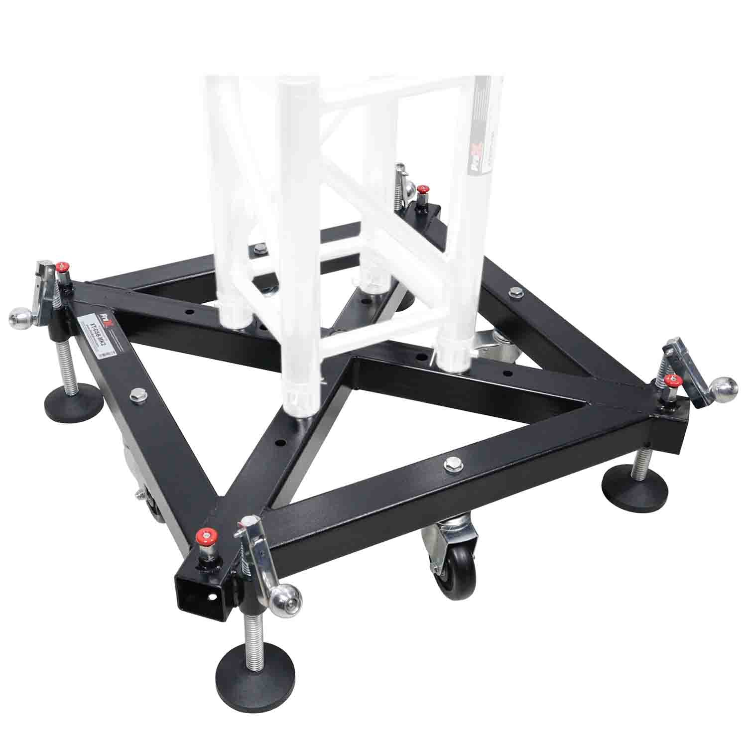 PROX XT-GSB MK3 Universal Vertical Tower Truss Ground Support Base on Wheels with Leveling Jacks for F34, F44 and 12" Bolt truss - Hollywood DJ