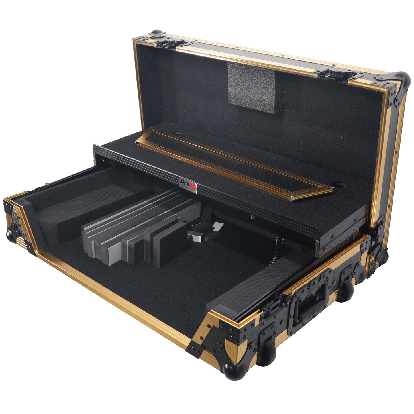 H-PROX-XS-DDJ1000WLTFGLD LED Flight Case for Pioneer DDJ-1000 SRT SX3 | FLX6 Controller - Gold Black - Hollywood DJ