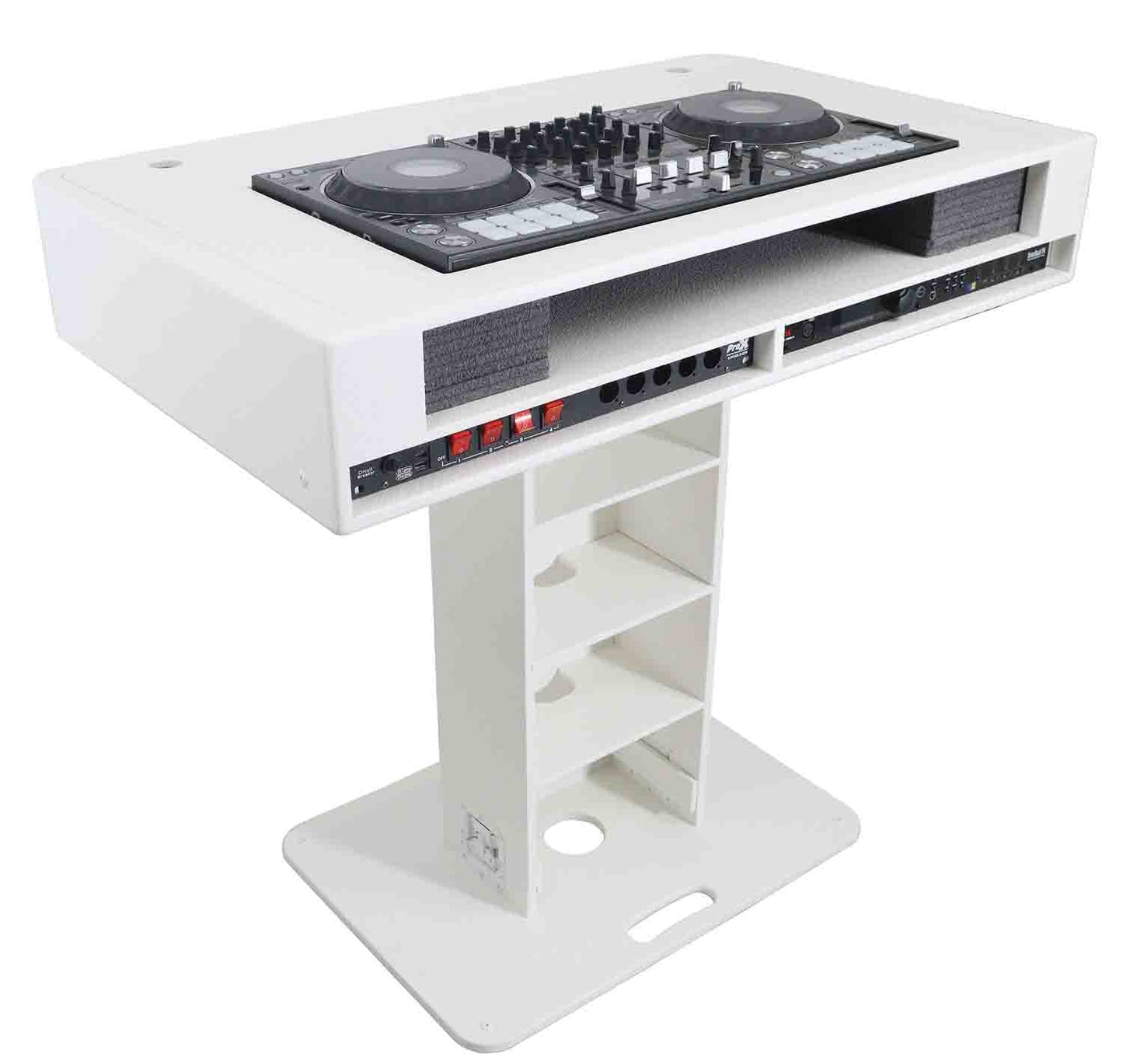 ProX XZF-DJCT W 2U CASE Control Tower DJ Stand with 2x1U Rack Laptop Arm and Cases for Pioneer XDJ-XZ, DDJ-1000 SRT, RANE One, and SX3 - White Finish - Hollywood DJ