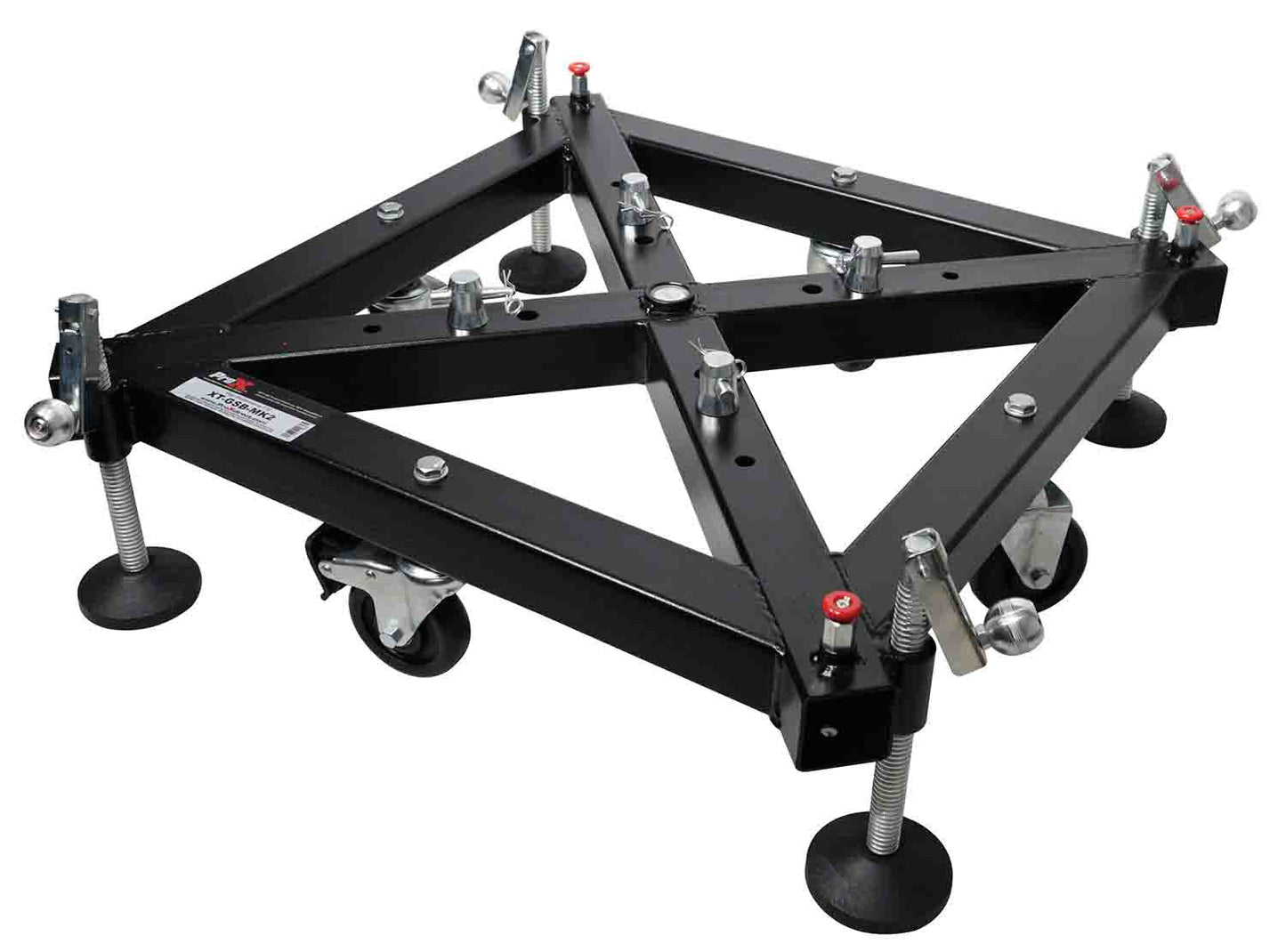 PROX XT-GSB MK3 Universal Vertical Tower Truss Ground Support Base on Wheels with Leveling Jacks for F34, F44 and 12" Bolt truss - Hollywood DJ
