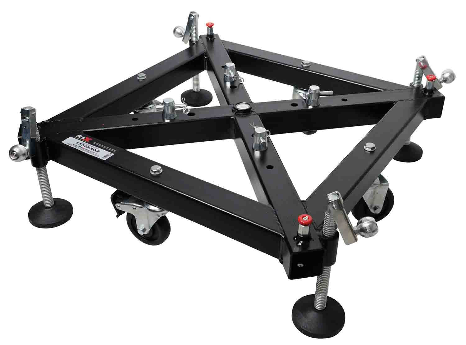 PROX XT-GSB MK3 Universal Vertical Tower Truss Ground Support Base on Wheels with Leveling Jacks for F34, F44 and 12" Bolt truss - Hollywood DJ