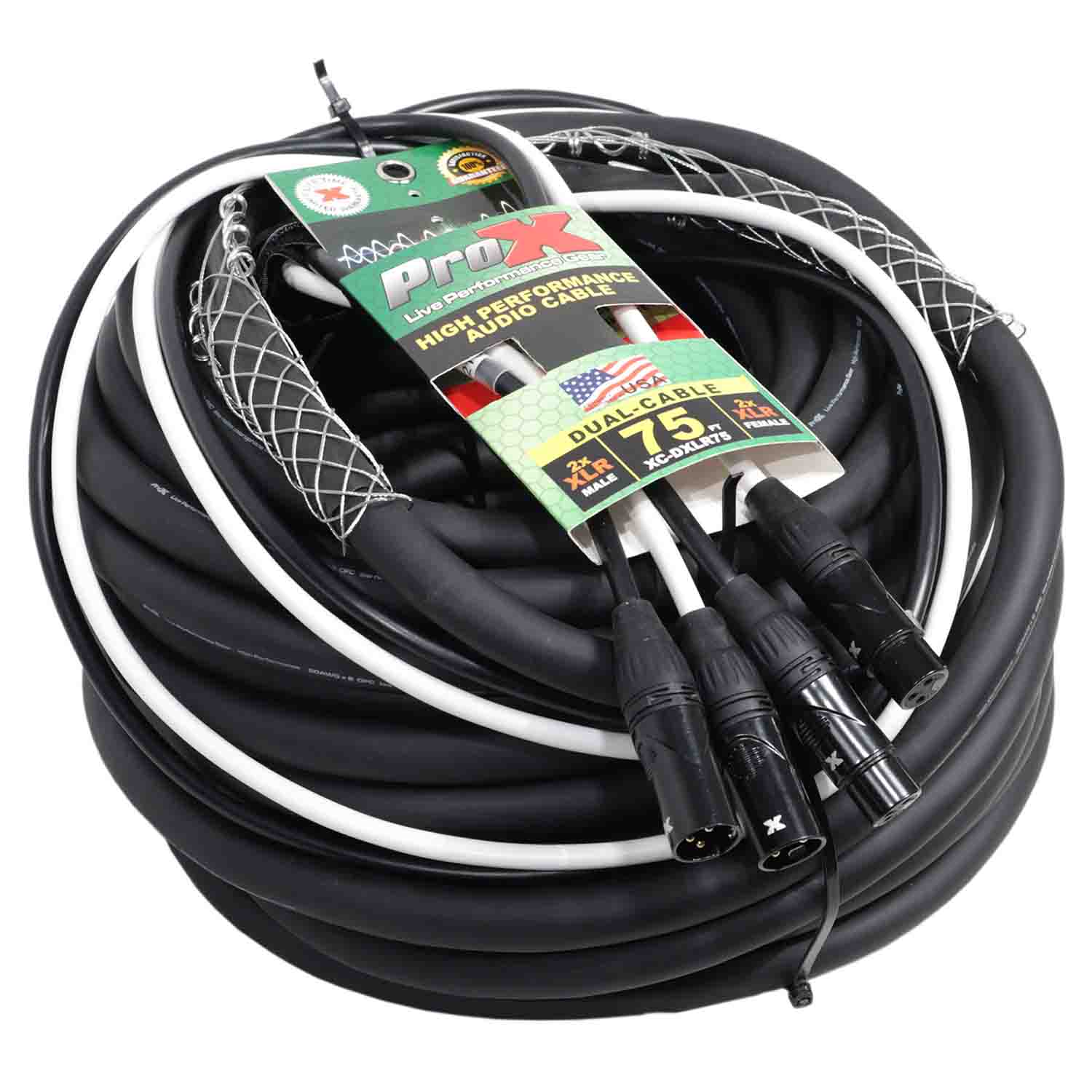 ProX XC-DXLR75 Balanced Dual XLR-M to Dual XLR-F High Performance Audio Cable - 75 Feet - Hollywood DJ
