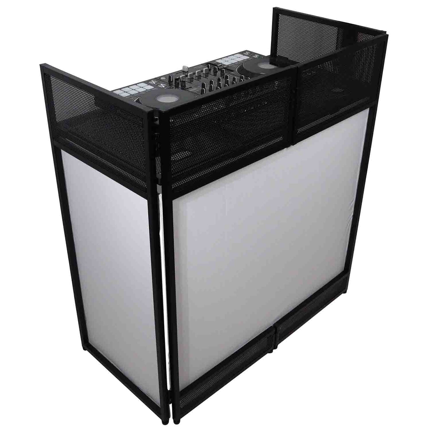ProX XF-VISTA BL VISTA DJ Booth Facade Table Station with White/Black Scrim kit and Padded Travel Bag - Hollywood DJ