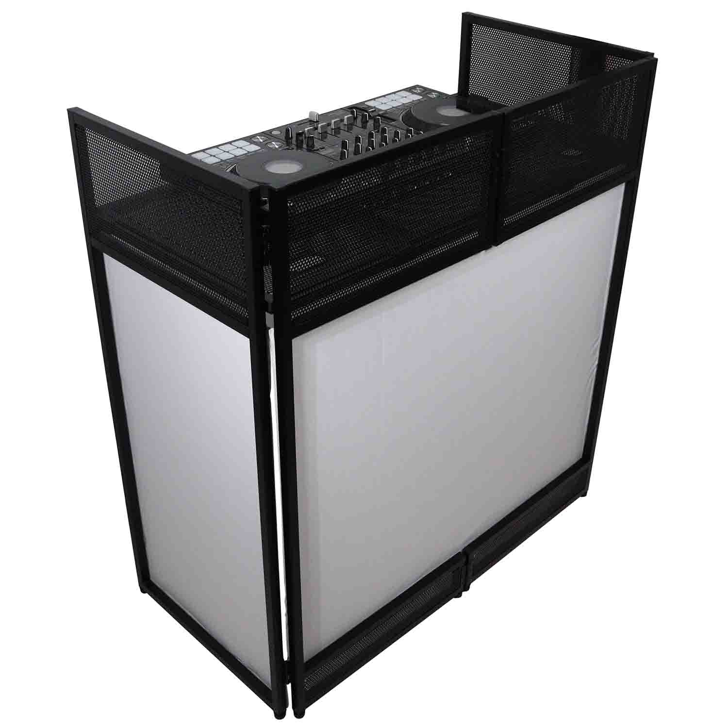 ProX XF-VISTA BL VISTA DJ Booth Facade Table Station with White/Black Scrim kit and Padded Travel Bag - Hollywood DJ
