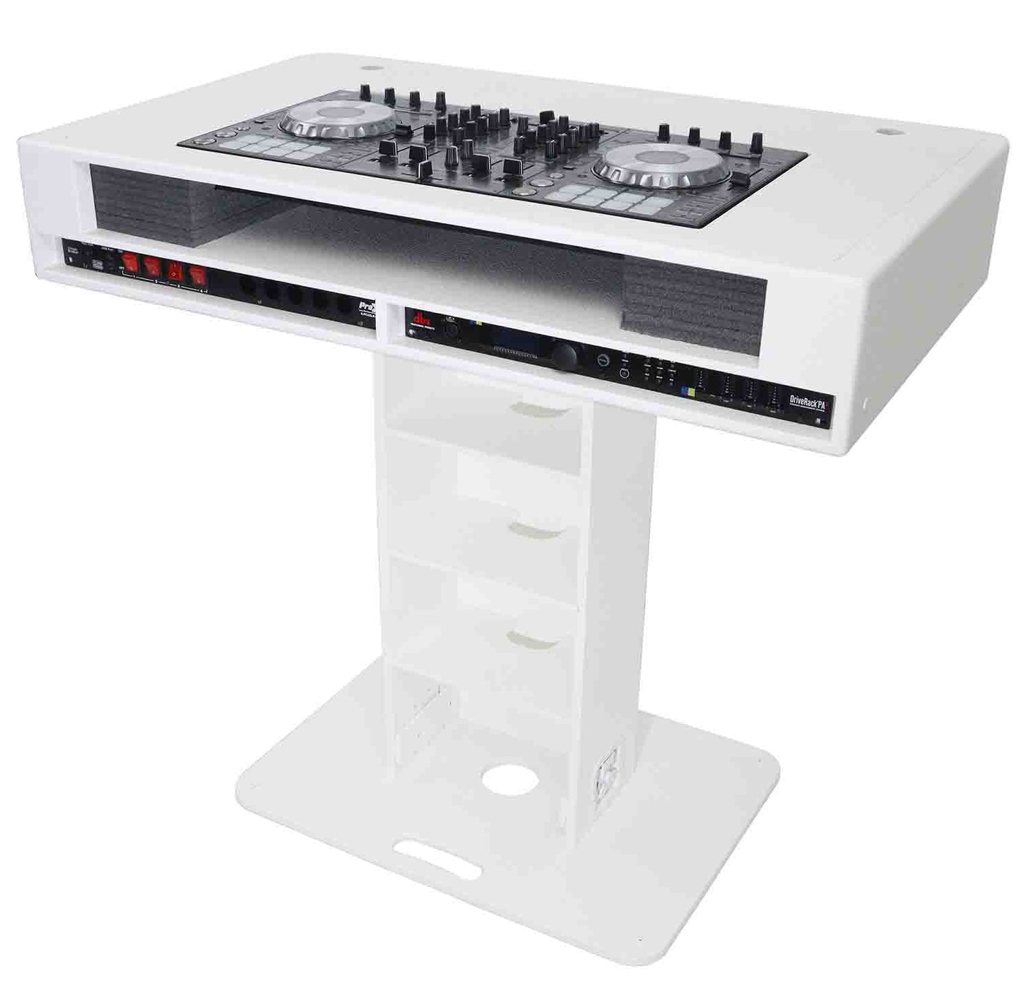 ProX XZF-DJCT W 2U CASE Control Tower DJ Stand with 2x1U Rack Laptop Arm and Cases for Pioneer XDJ-XZ, DDJ-1000 SRT, RANE One, and SX3 - White Finish - Hollywood DJ