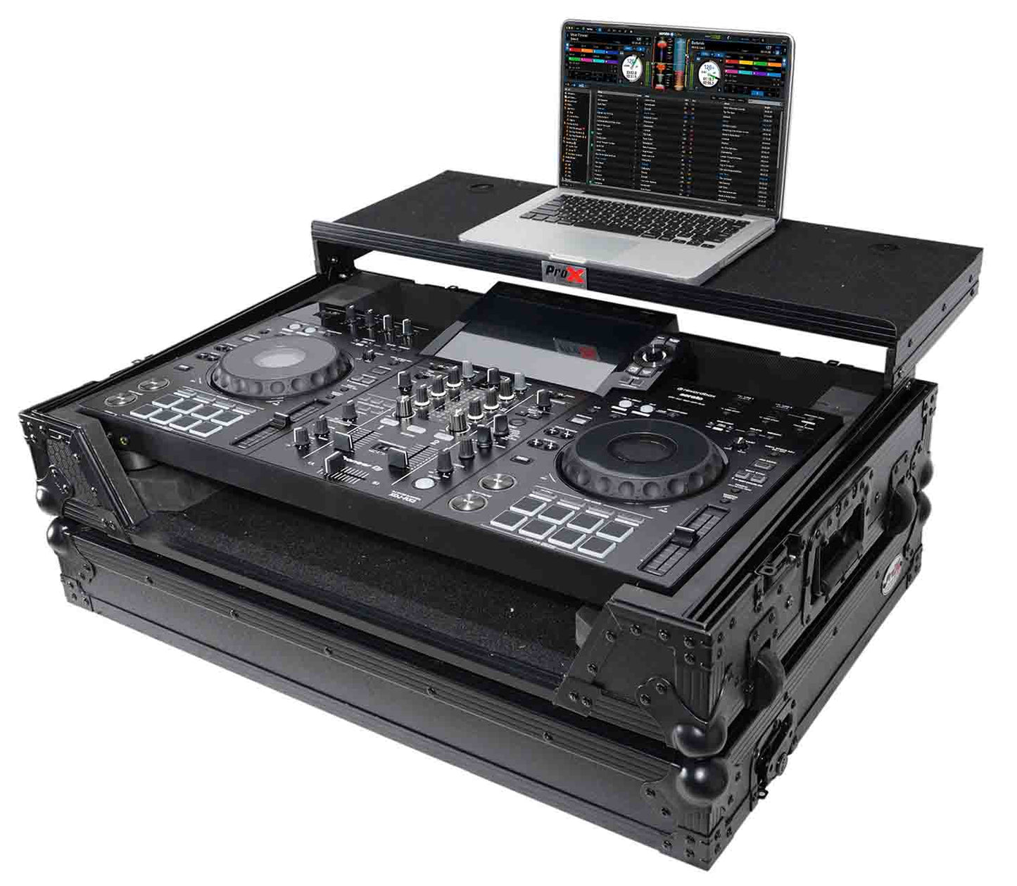 ProX XS-XDJRX3 WLTBL Flight Case for Pioneer XDJ-RX3 RX2 Case with Sliding Laptop Shelf and Wheels - Black on Black - Hollywood DJ