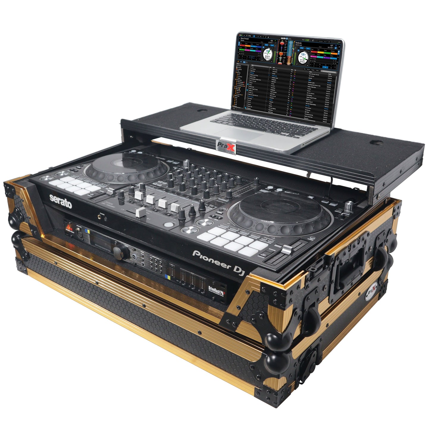 H-PROX-XS-DDJ1000WLTFGLD LED Flight Case for Pioneer DDJ-1000 SRT SX3 | FLX6 Controller - Gold Black - Hollywood DJ