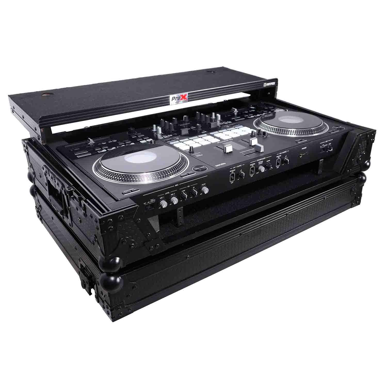 ProX XS-DDJREV7WLTBL DJ Flight Case for Pioneer DDJ-REV7 Digital Controller with Sliding Laptop Shelf and Wheels - Black Finish - Hollywood DJ