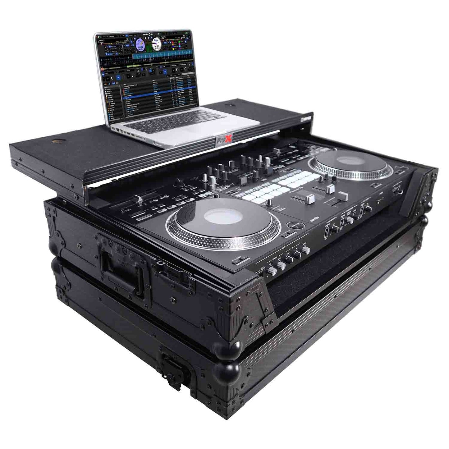 ProX XS-DDJREV7WLTBL DJ Flight Case for Pioneer DDJ-REV7 Digital Controller with Sliding Laptop Shelf and Wheels - Black Finish - Hollywood DJ