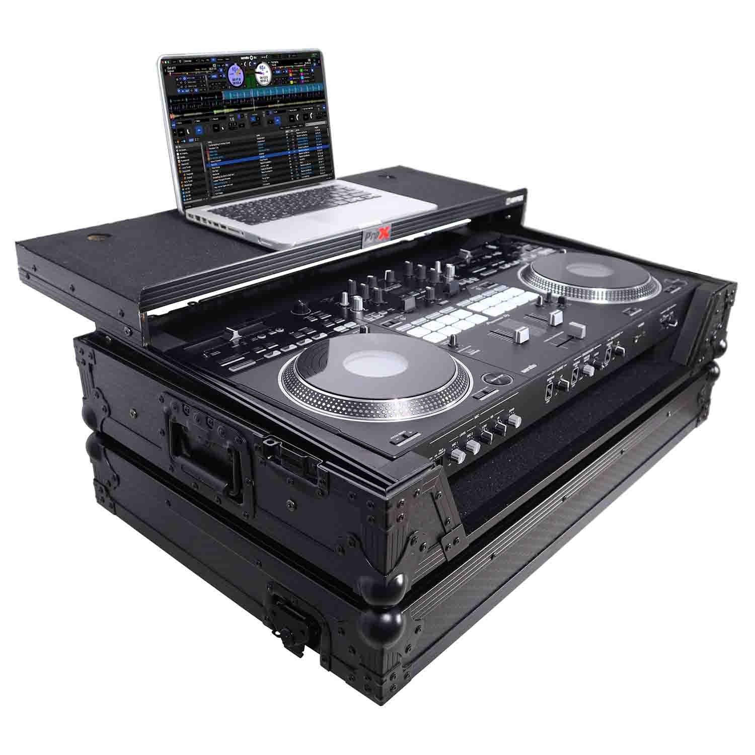 ProX XS-DDJREV7WLTBL DJ Flight Case for Pioneer DDJ-REV7 Digital Controller with Sliding Laptop Shelf and Wheels - Black Finish - Hollywood DJ