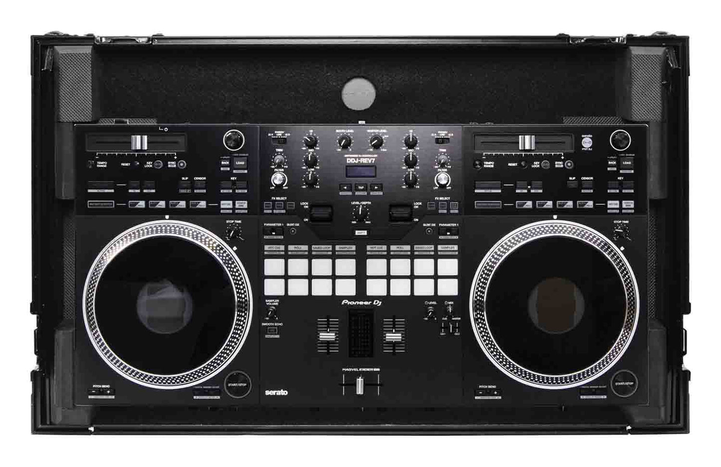 Odyssey FZGSDDJREV7WBL Glide Style Flight Case for Pioneer DDJ-REV7 Controller with Wheels and Laptop Platform - Black - Hollywood DJ