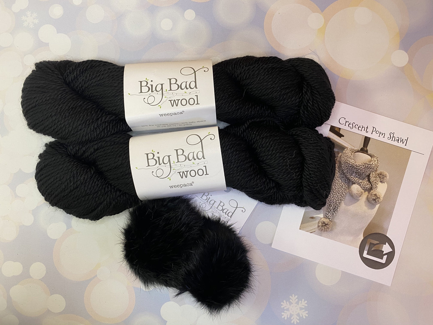 Big Bad Wool Shawl Kit Black With Crescent Pom