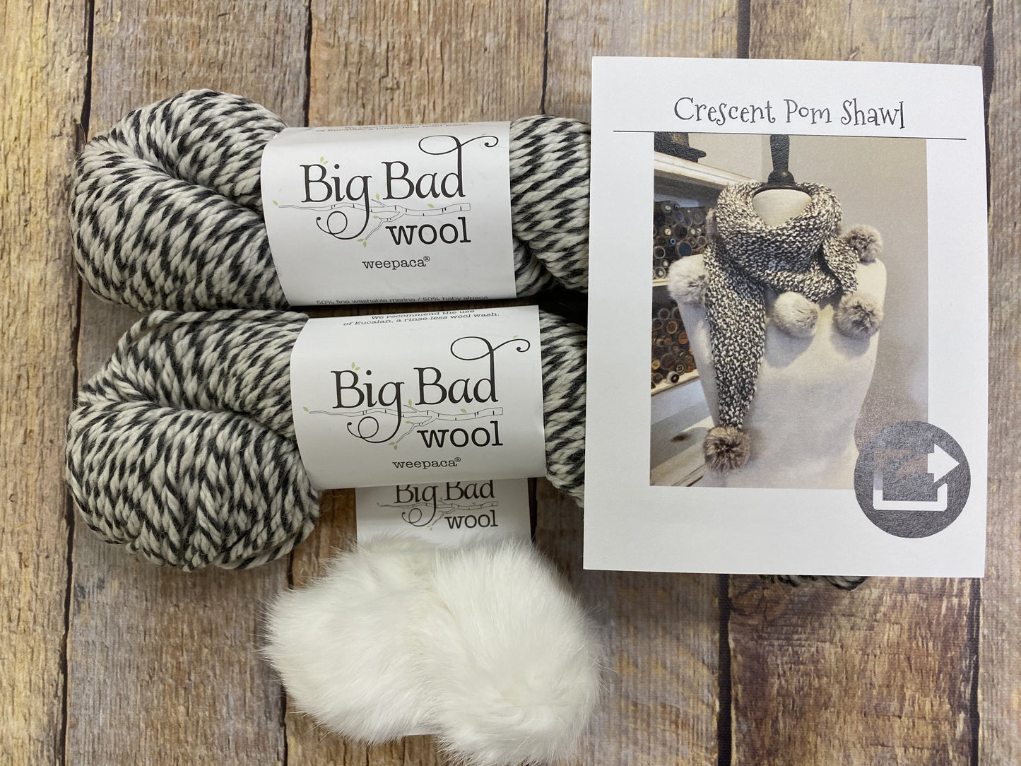 Big Bad Wool Shawl Kit With White Crescent Pom