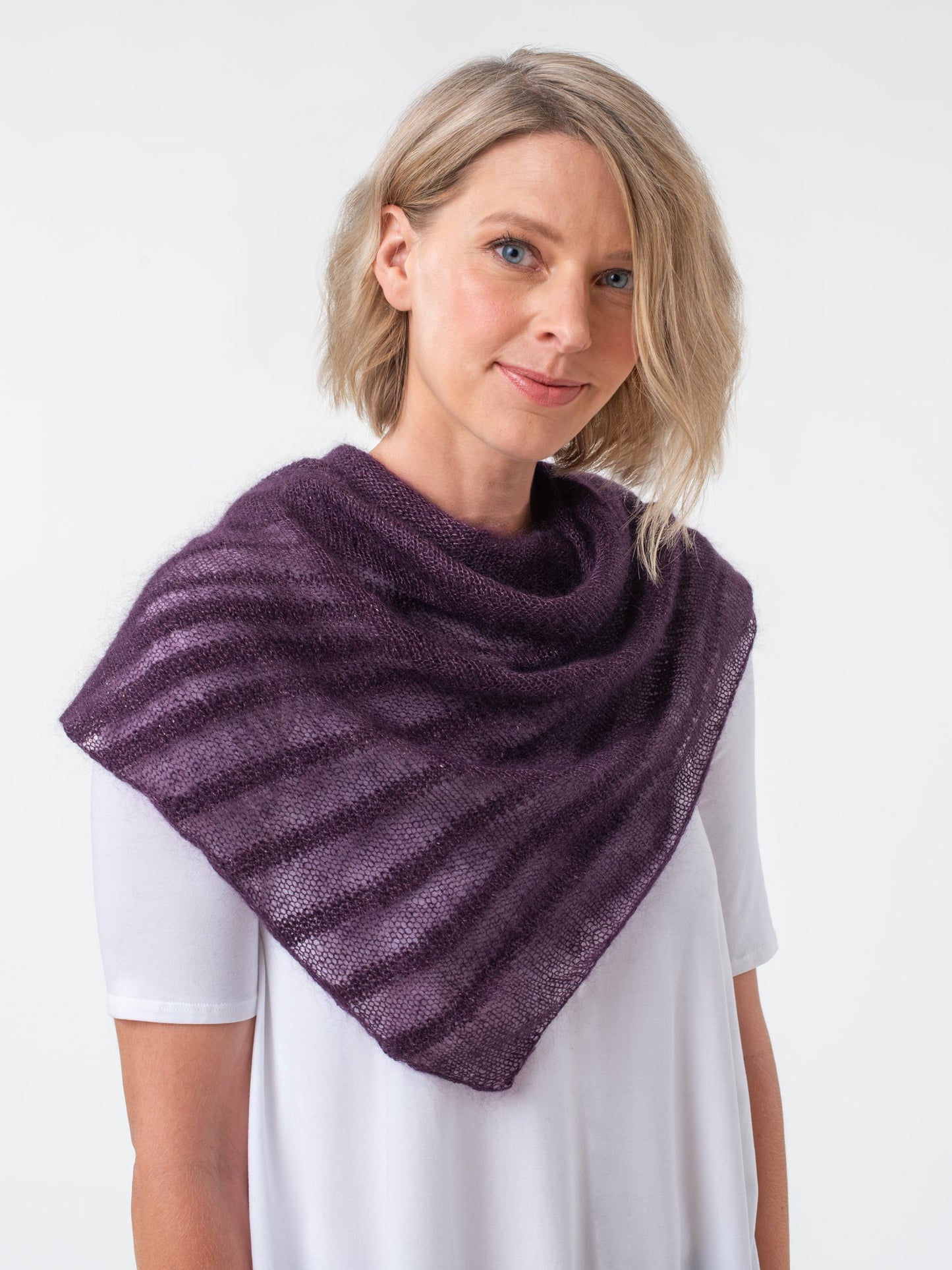 Shibui Knits Ossa Bias Striped Shawl (Pebble+Silk Cloud)