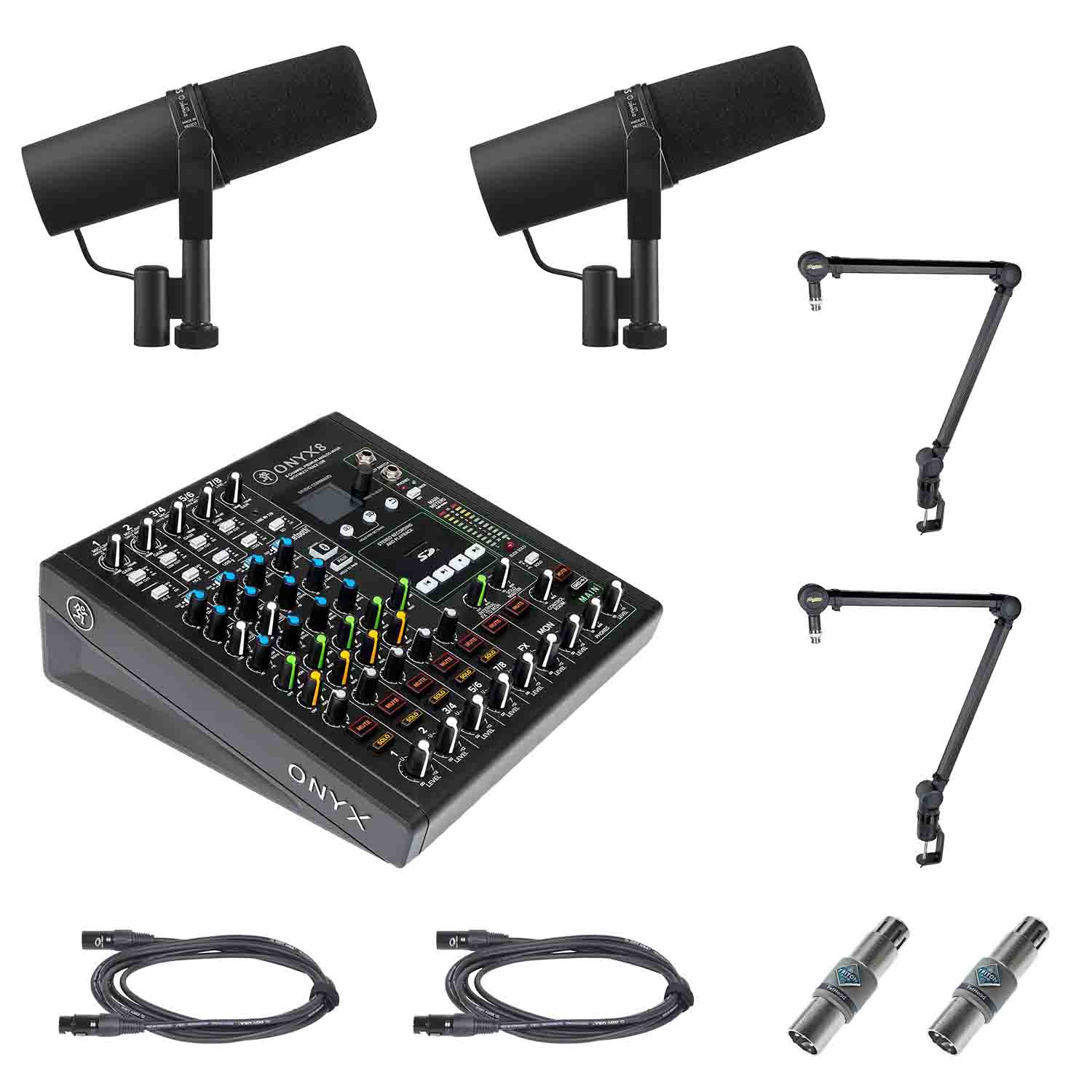 Podcast Dual SM7B Pro Bundle with Mackie Onyx8 USB Recording Mixer - Hollywood DJ