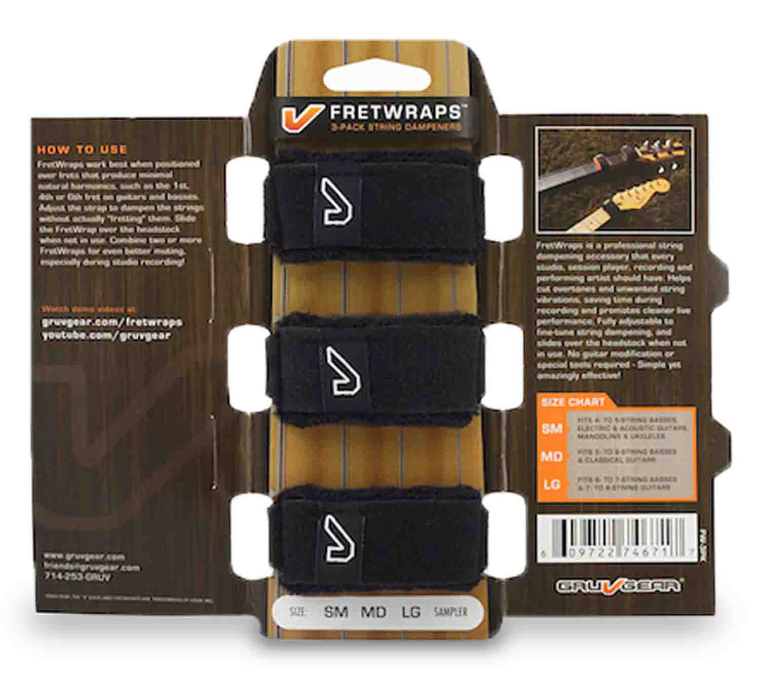 Gruv Gear FW-3PK-MD FretWraps 3-Pack String Muters, Medium, Black - Hollywood DJ