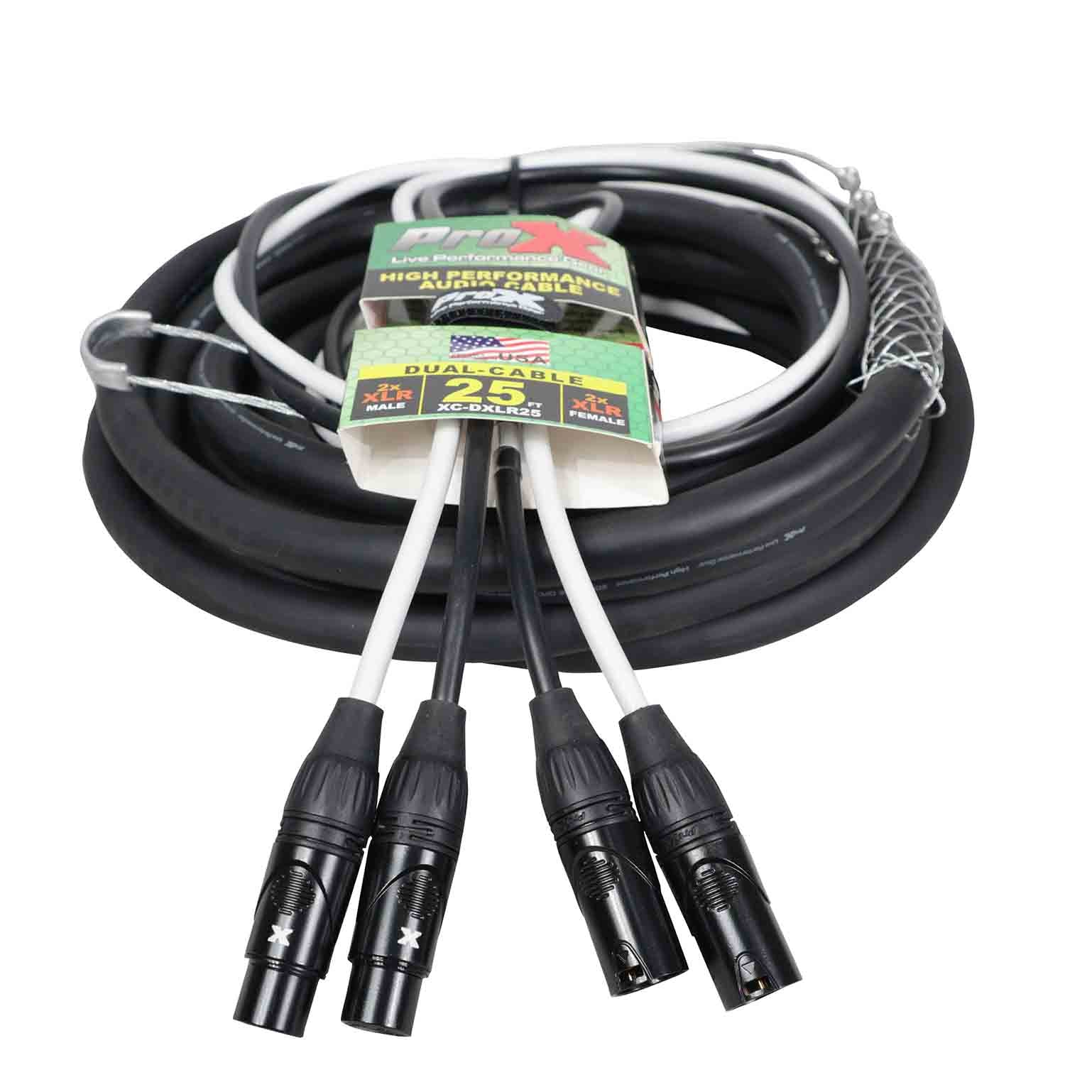 ProX XC-DXLR25 Balanced Dual XLR-M to Dual XLR-F High Performance Audio Cable - 25 Feet - Hollywood DJ