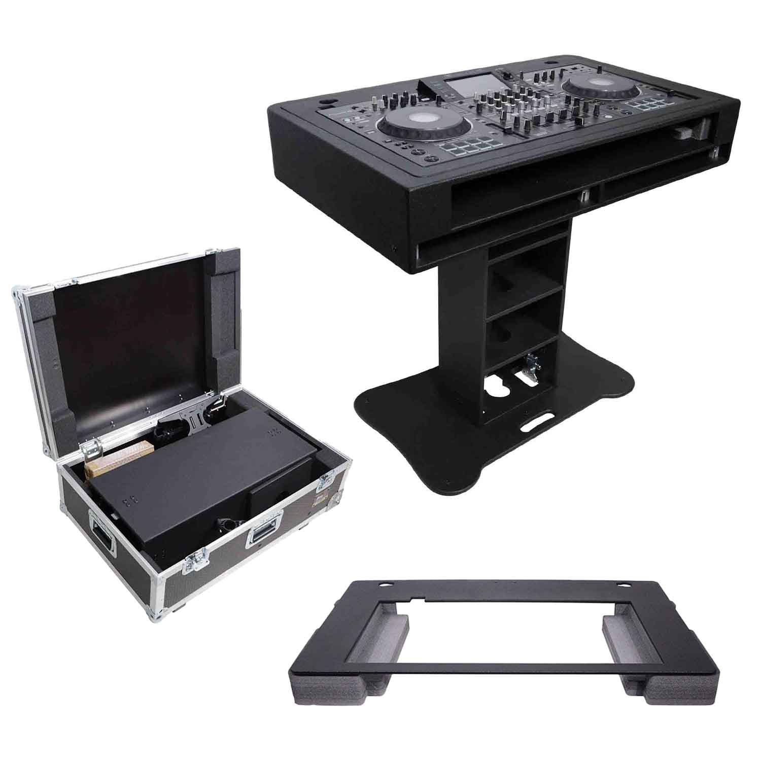 ProX Rev7 Control Tower Podium with 2x1U Rack Case DJ Package - Black - Hollywood DJ