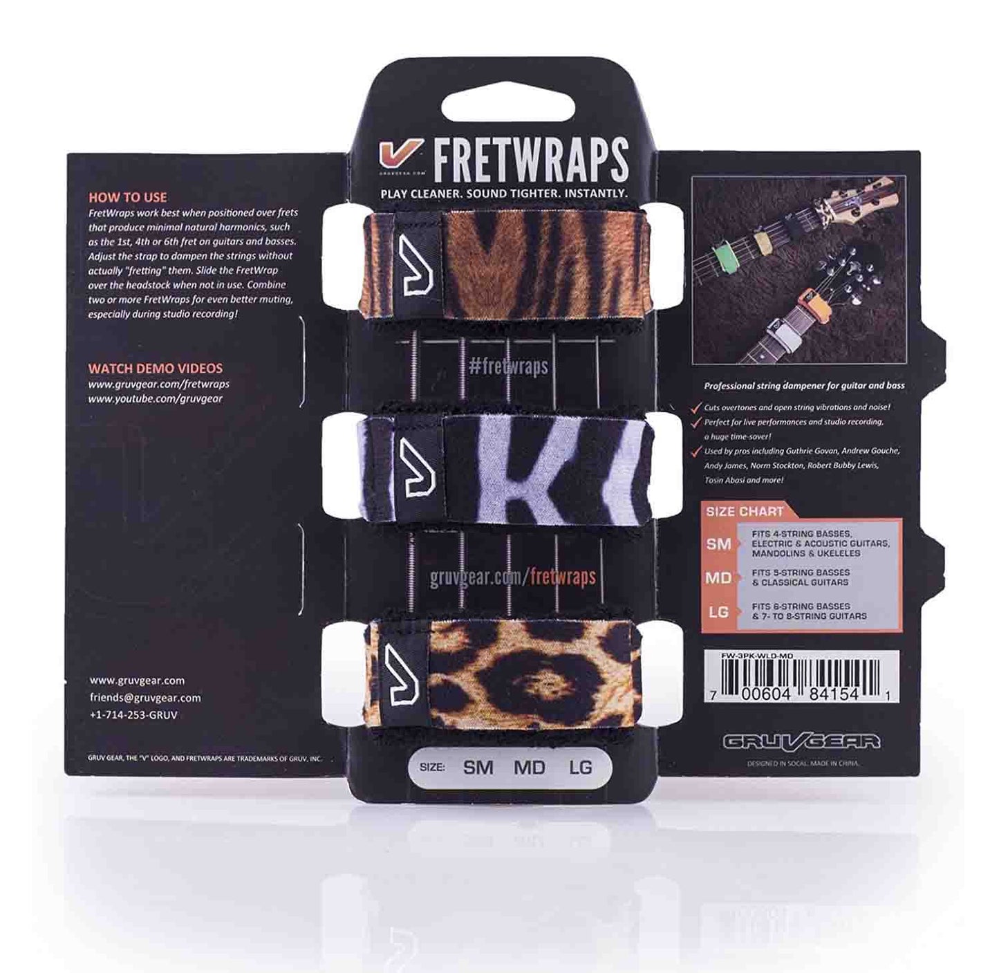 Gruv Gear FW-3PK-WLDSM, FretWraps Small Wild Prints - 3-Pack - Hollywood DJ