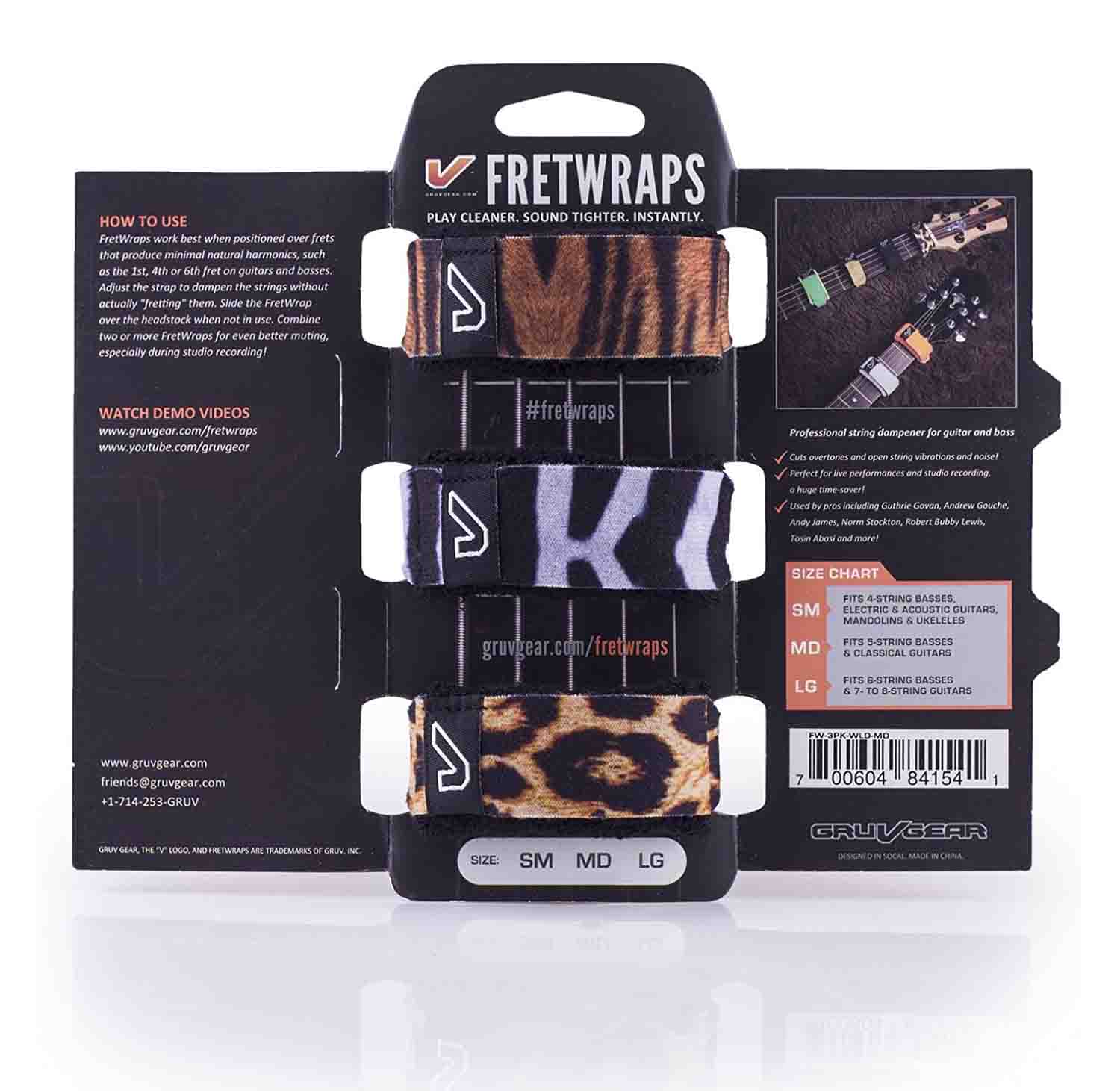 Gruv Gear FW-3PK-WLDSM, FretWraps Small Wild Prints - 3-Pack - Hollywood DJ