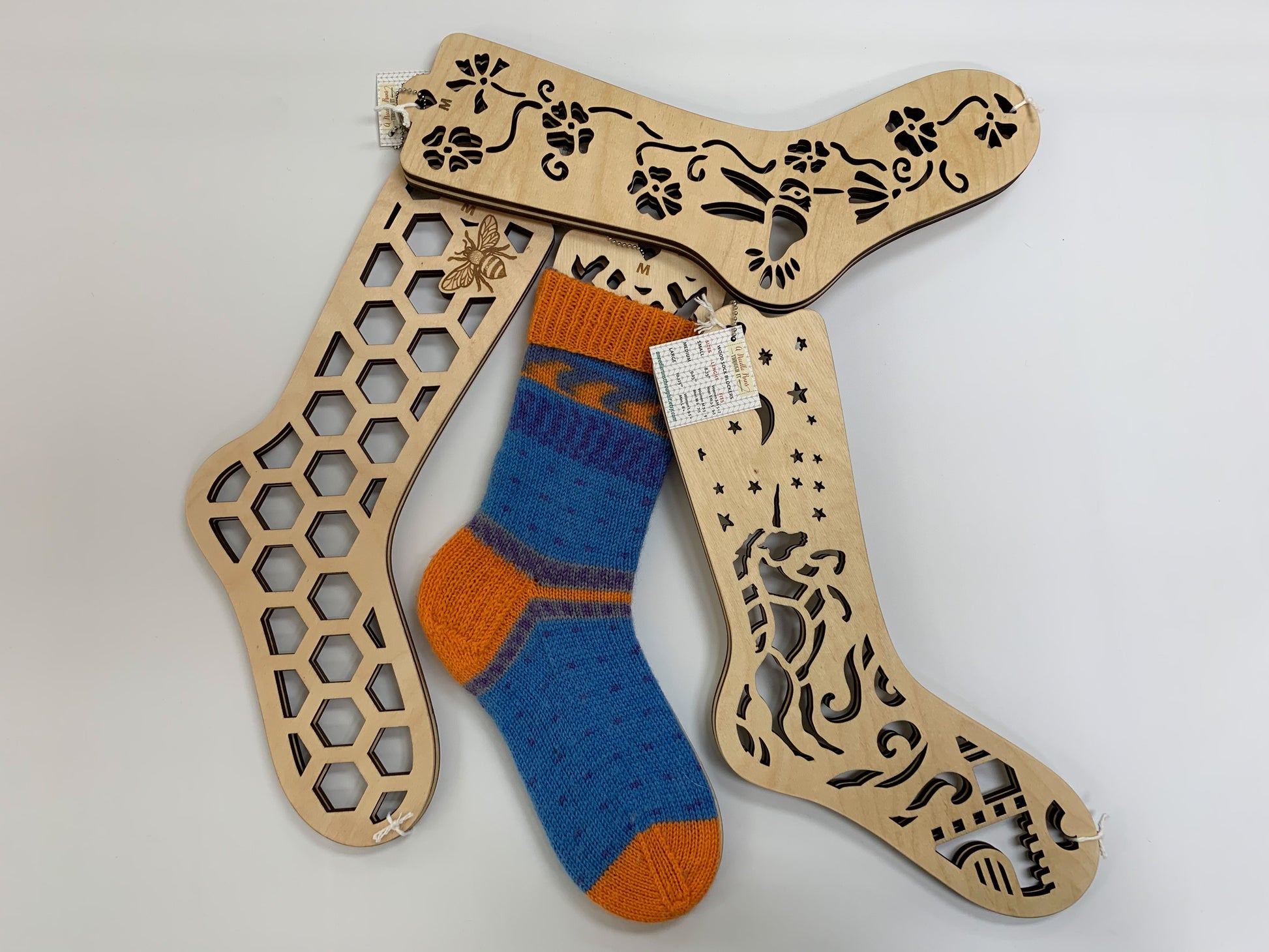 Wooden Sock Blockers by A Needle Runs Through It