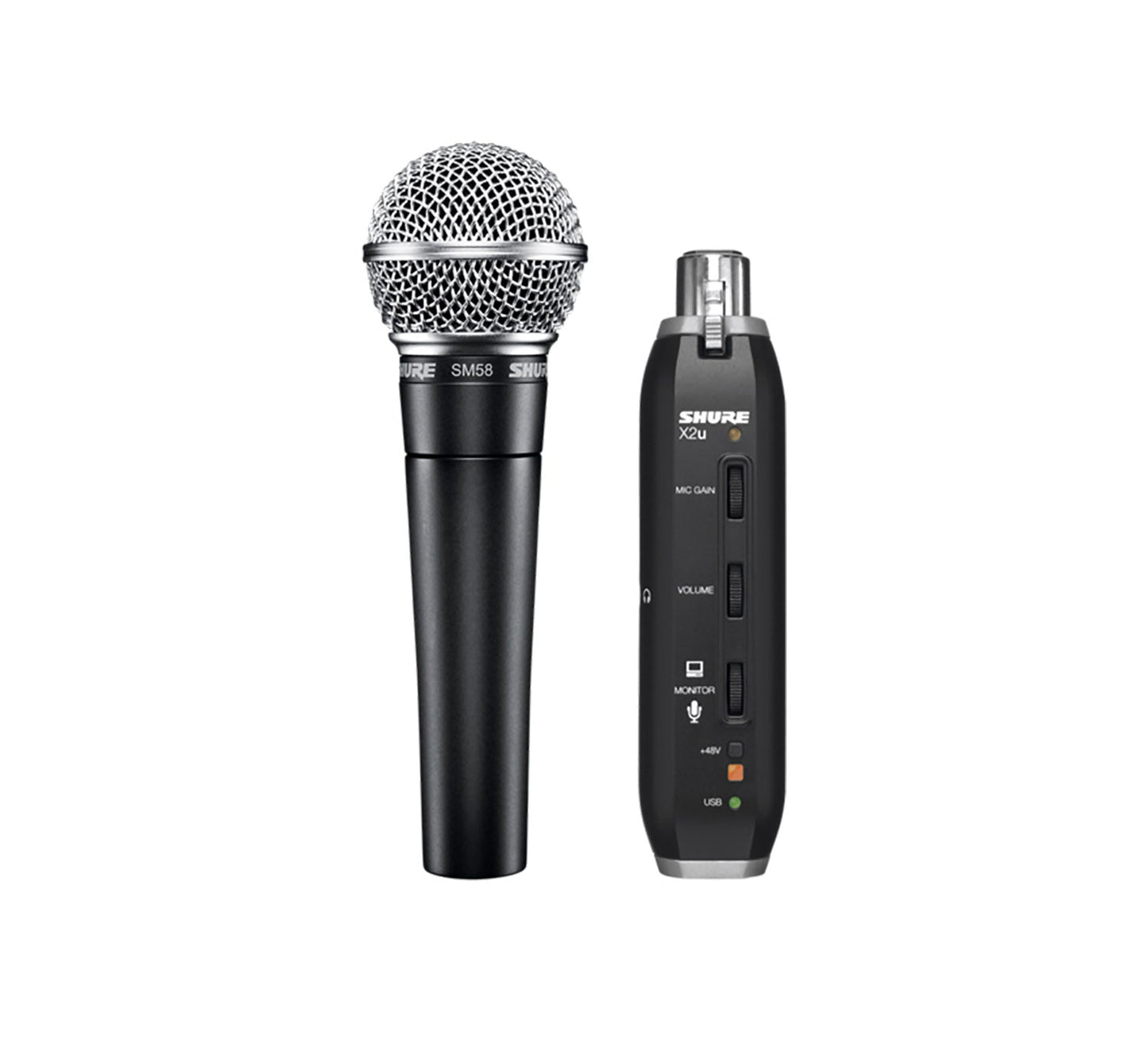 Shure SM58-X2U Cardioid Dynamic Microphone with X2U XLR-to-USB Signal Adapter - Hollywood DJ