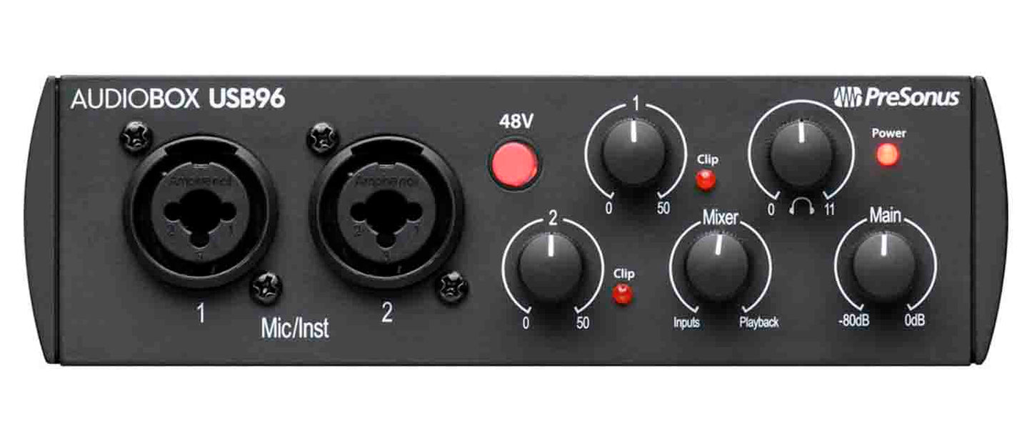 PreSonus AudioBox USB 96 Desktop 2x2 USB Audio/MIDI Interface - 25th Anniversary Black - Hollywood DJ