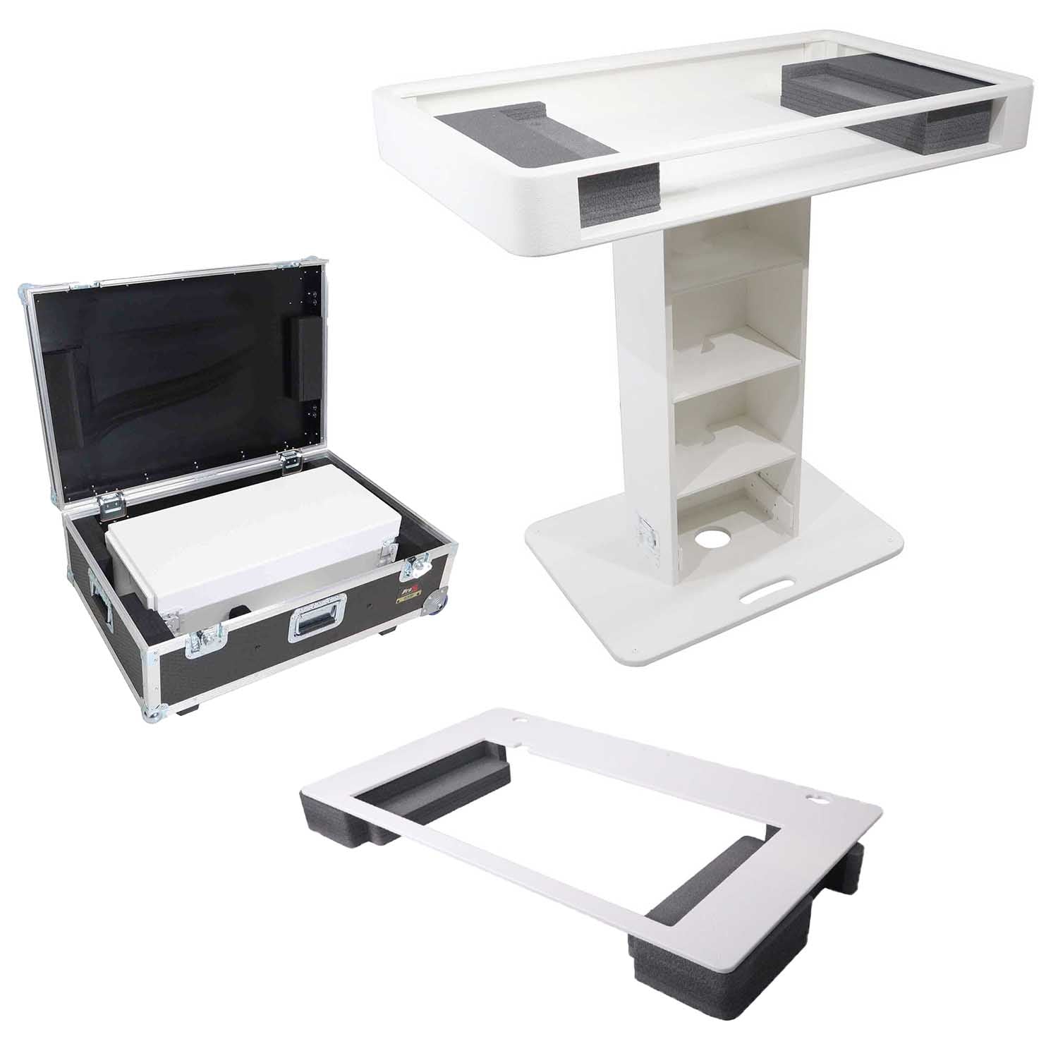Prox Rev7 Control Tower Podium with Case DJ Package - White - Hollywood DJ