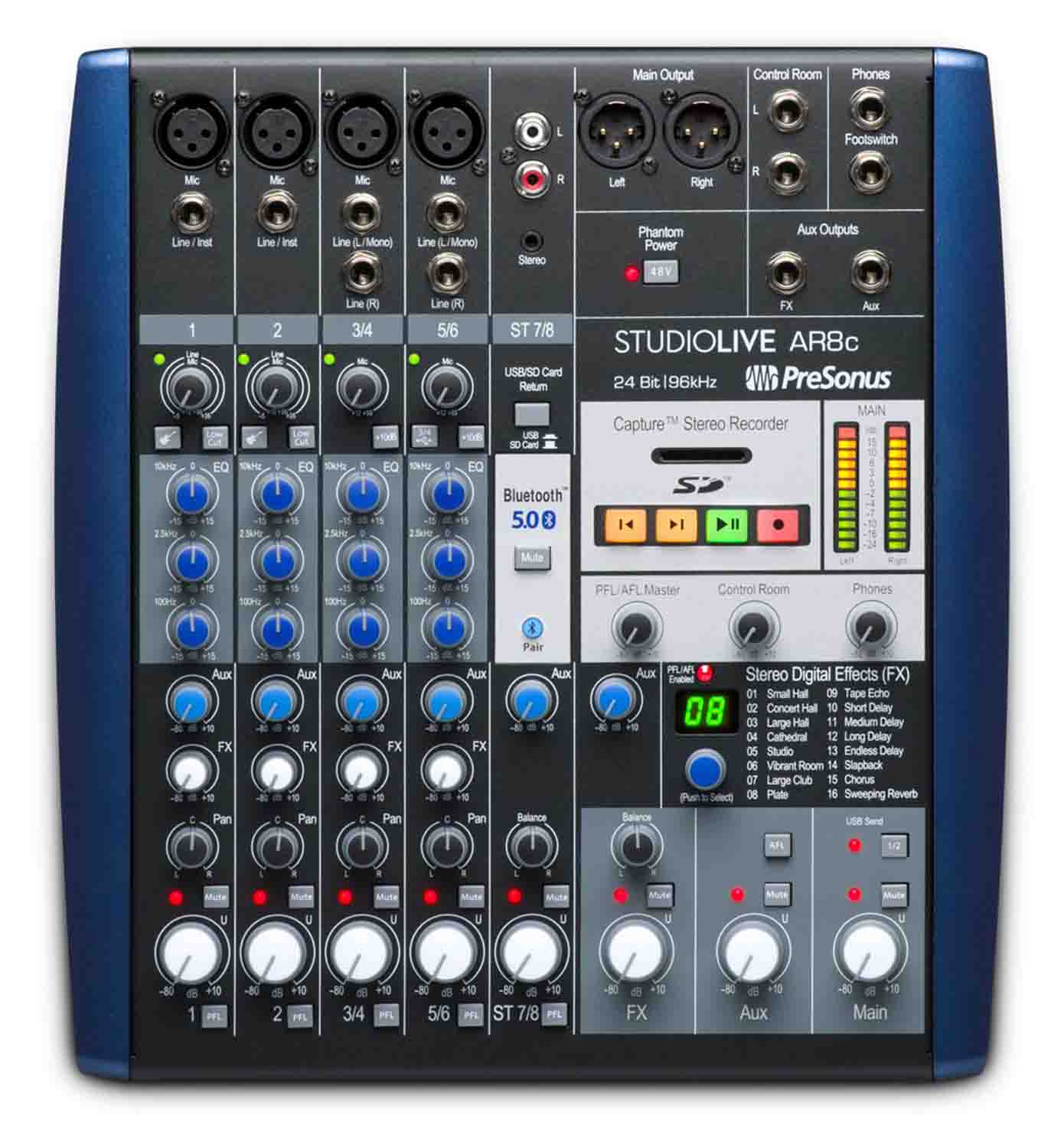 Presonus STUDIOLIVE AR8C, 8-channel USB-C Compatible Audio Interface, Analog Mixer and Stereo SD Recorder - Hollywood DJ