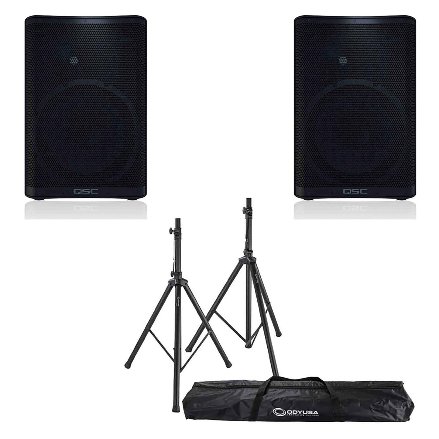 QSC CP12, 12-inch Compact Powered Loudspeaker Package with Stands and Bag - Hollywood DJ