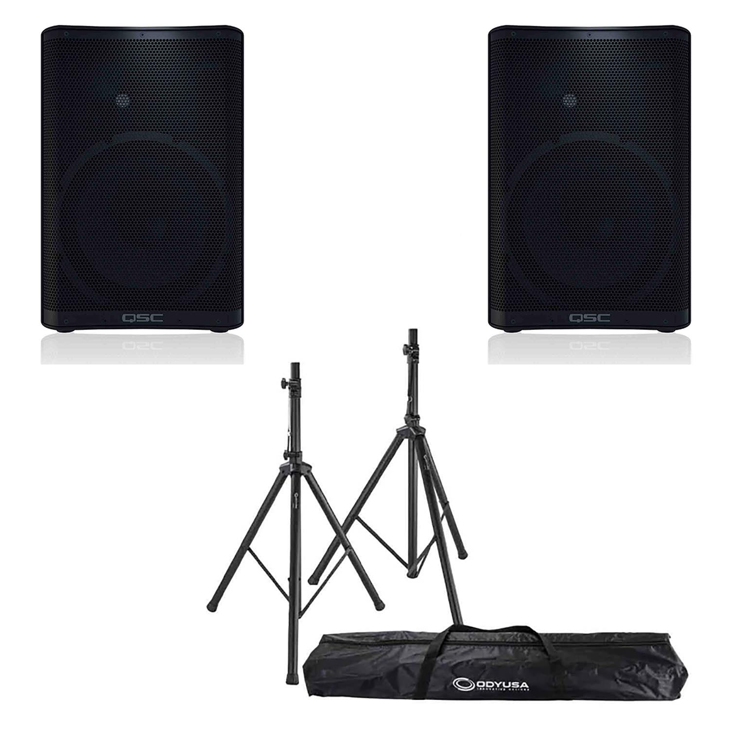 QSC CP12, 12-inch Compact Powered Loudspeaker Package with Stands and Bag - Hollywood DJ