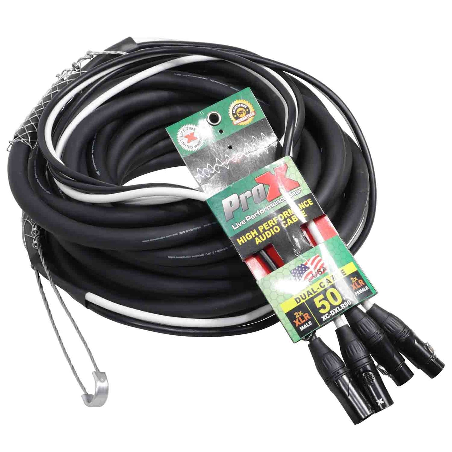 ProX XC-DXLR50 Balanced Dual XLR-M to Dual XLR-F High Performance Audio Cable - 50 Feet - Hollywood DJ