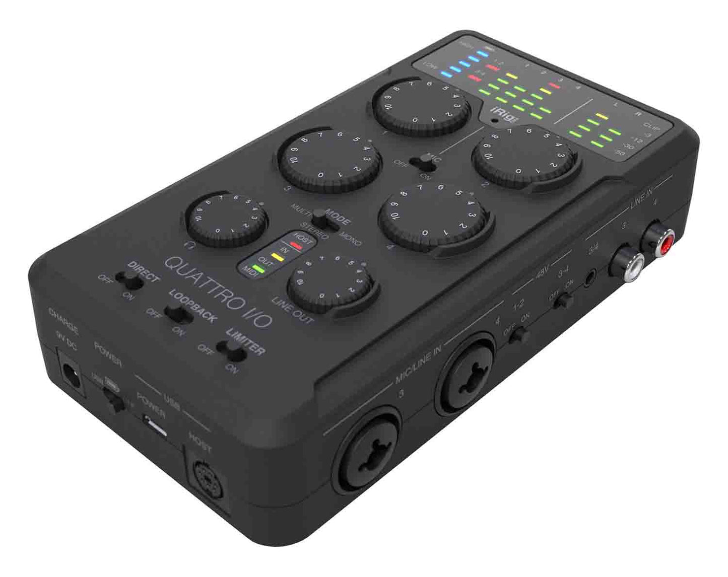 IK Multimedia iRig Pro Quattro I/O Portable 4x2 Audio and MIDI Interface and Mixer for Mobile Devices, Computers - Hollywood DJ