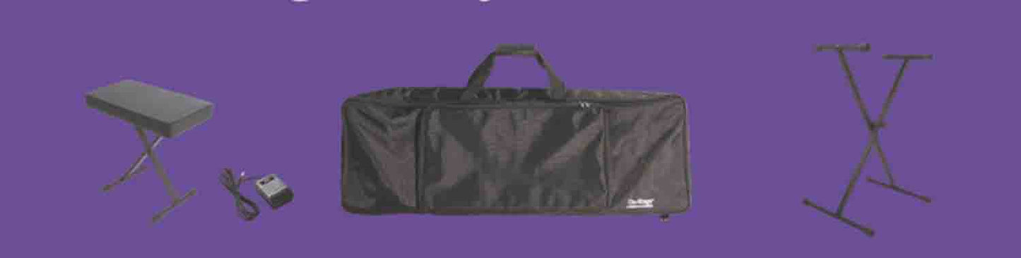 Onstage KPK1061 Single-X Keyboard Bundle with 61-Keyboard Bag, Stand, Bench, and Pedal - Hollywood DJ