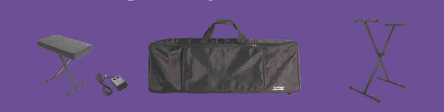 Onstage KPK1061 Single-X Keyboard Bundle with 61-Keyboard Bag, Stand, Bench, and Pedal - Hollywood DJ