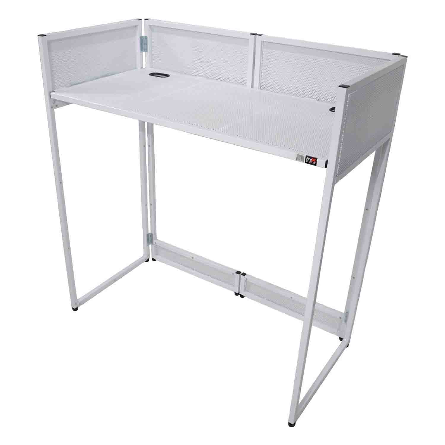 ProX XF-VISTA WH VISTA White DJ Booth Facade Table Station with White/Black Scrim Kit and Padded Travel Bag - Hollywood DJ