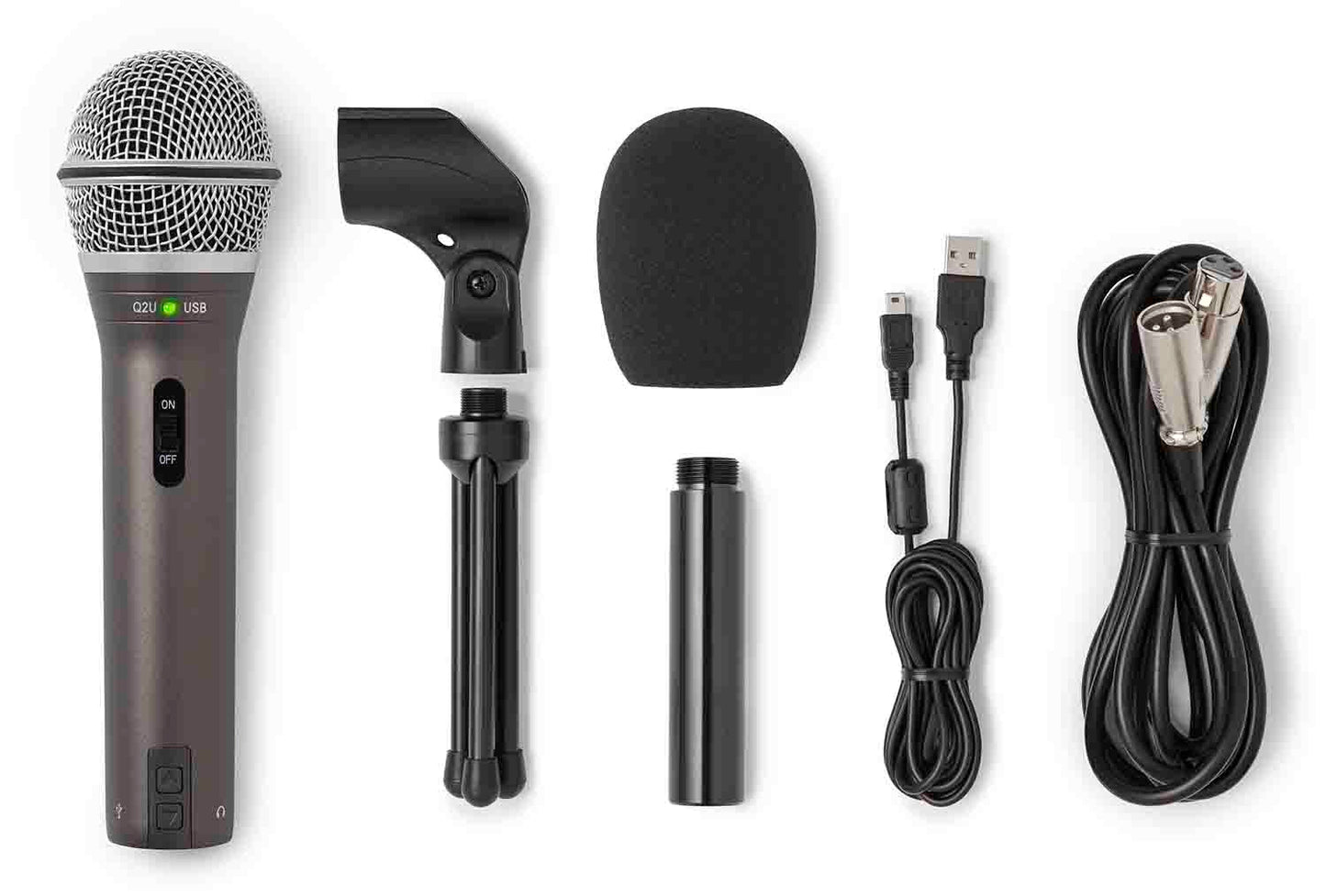 Samson Q2U Recording and Podcasting Pack USB/XLR Dynamic Microphone with Accessories - Hollywood DJ