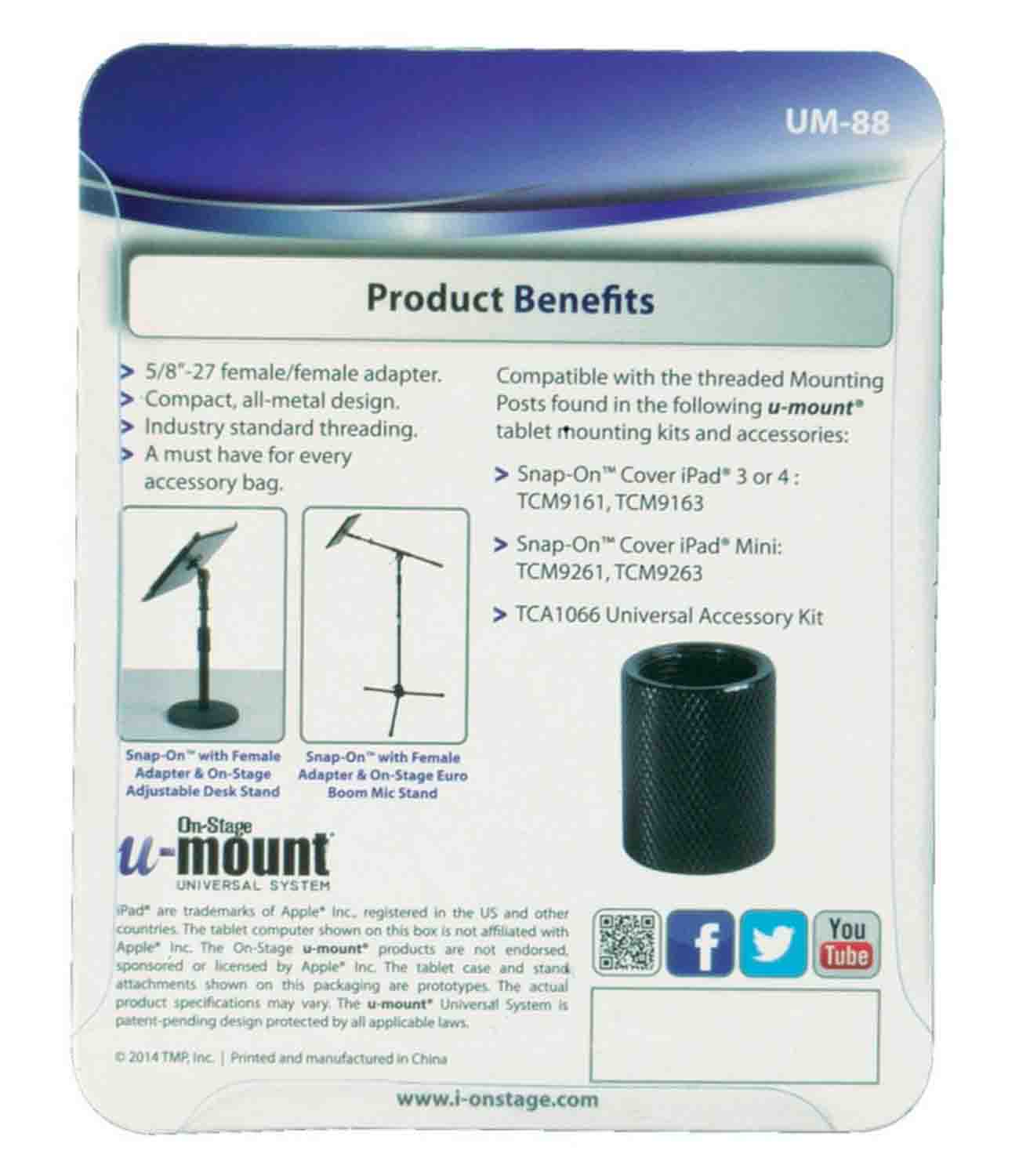 On Stage UM-88 U-Mount Female to Female Adapter - Hollywood DJ