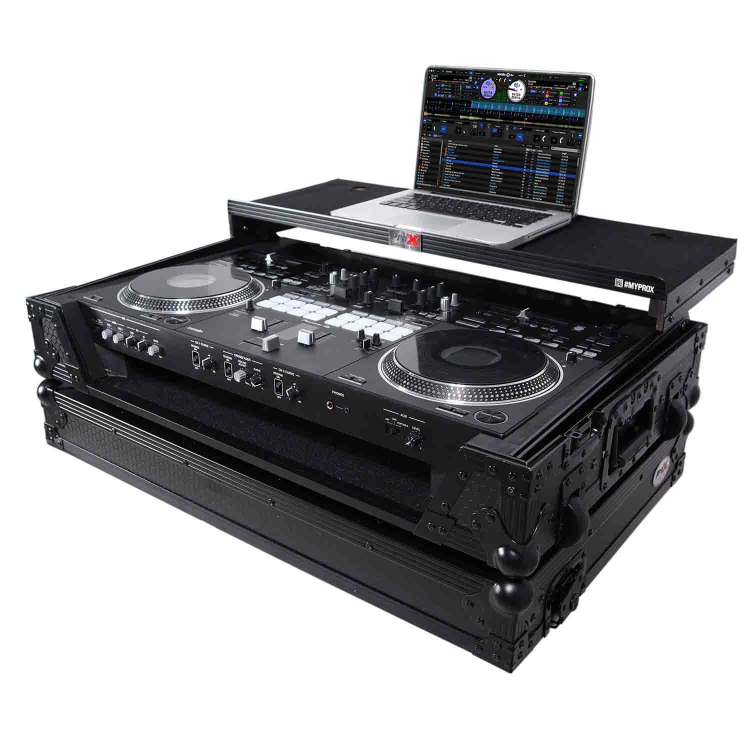 ProX XS-DDJREV7WLTBL DJ Flight Case for Pioneer DDJ-REV7 Digital Controller with Sliding Laptop Shelf and Wheels - Black Finish - Hollywood DJ