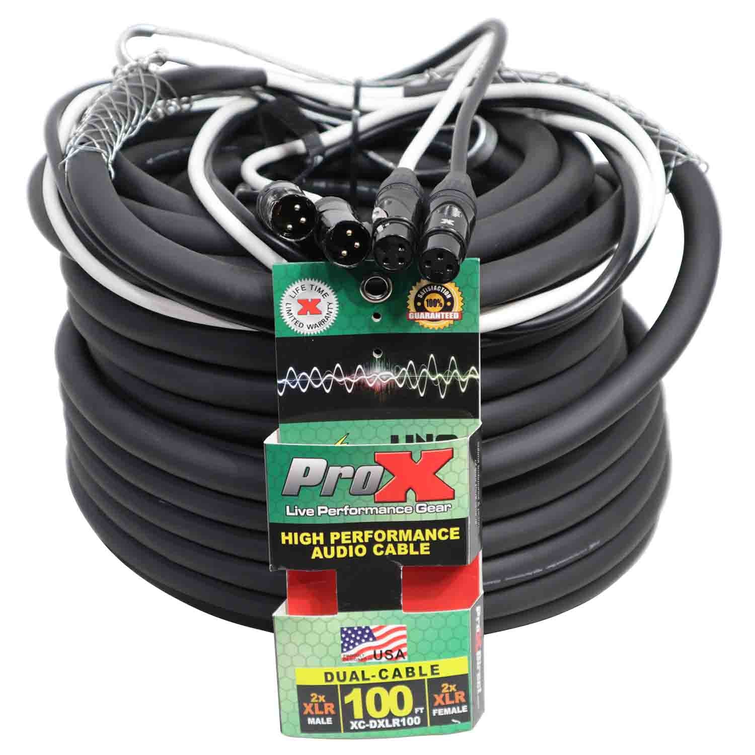 ProX XC-DXLR100 Balanced Dual XLR-M to Dual XLR-F High Performance Audio Cable - 100 Feet - Hollywood DJ