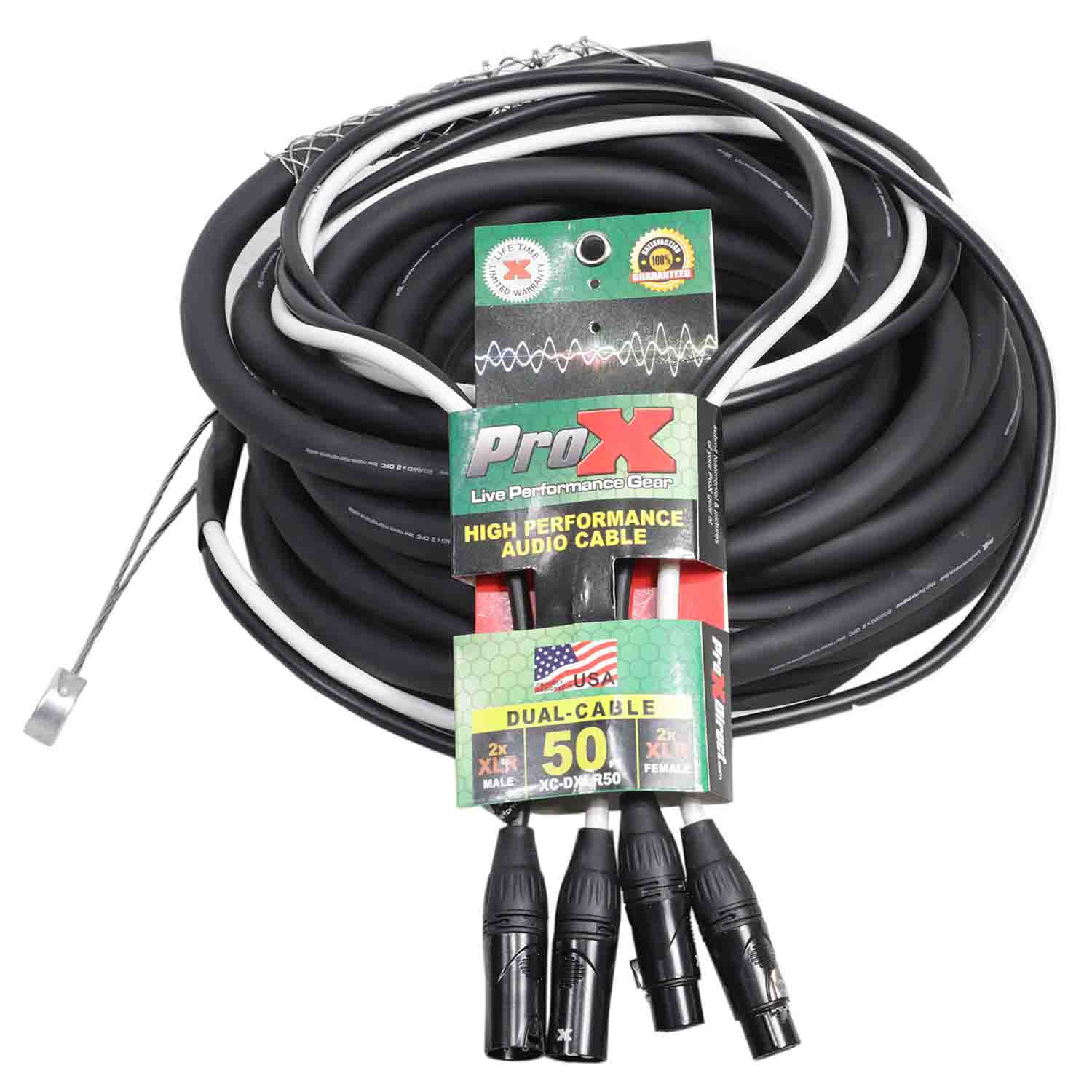 ProX XC-DXLR50 Balanced Dual XLR-M to Dual XLR-F High Performance Audio Cable - 50 Feet - Hollywood DJ