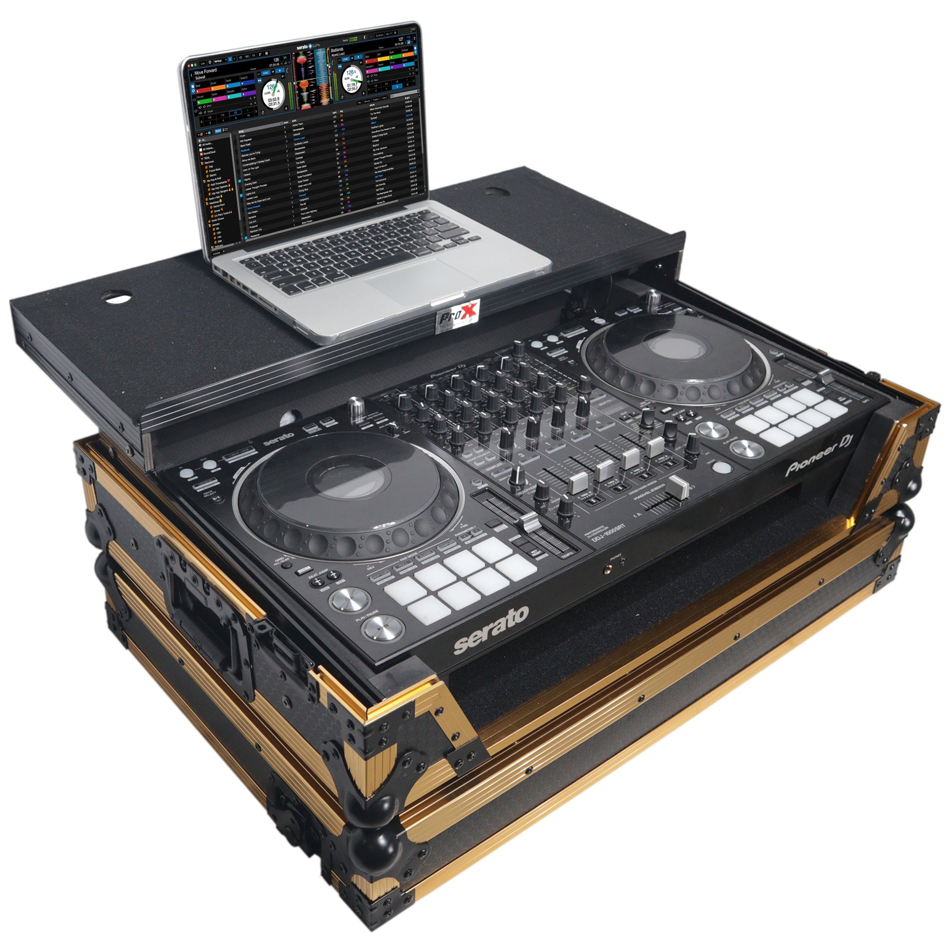 H-PROX-XS-DDJ1000WLTFGLD LED Flight Case for Pioneer DDJ-1000 SRT SX3 | FLX6 Controller - Gold Black - Hollywood DJ