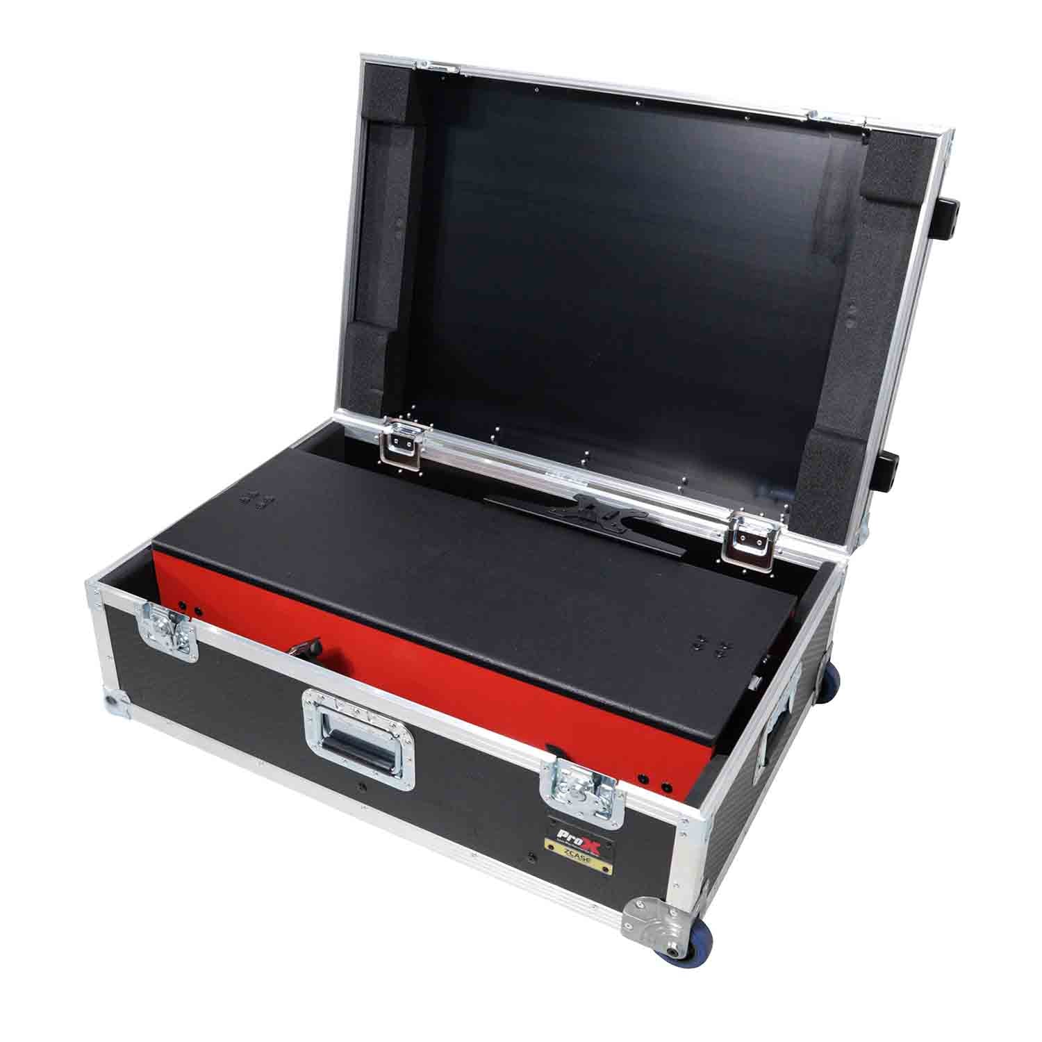 ProX XZF-DJCT RB CASE Control Tower DJ Booth with Laptop Arm and Road Cases for Pioneer XDJ-XZ, DDJ-1000 SRT, RANE ONE, and SX3 - Red Black Finish - Hollywood DJ